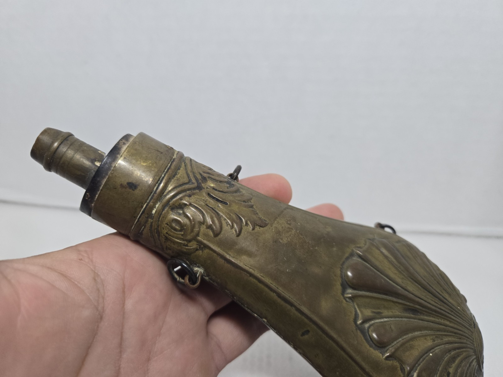 Embossed Scallop Shell Gunpowder Flask - Circa 1860s - US Civil War Era