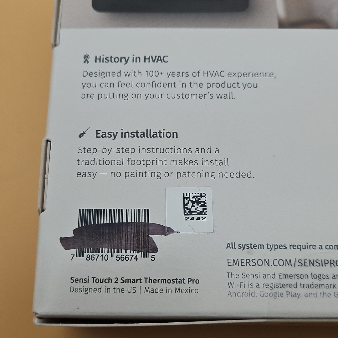 Sensi Touch 2 Wi-Fi Smart Thermostat Pro Touchscreen 1F96U-42WFB Black Emerson