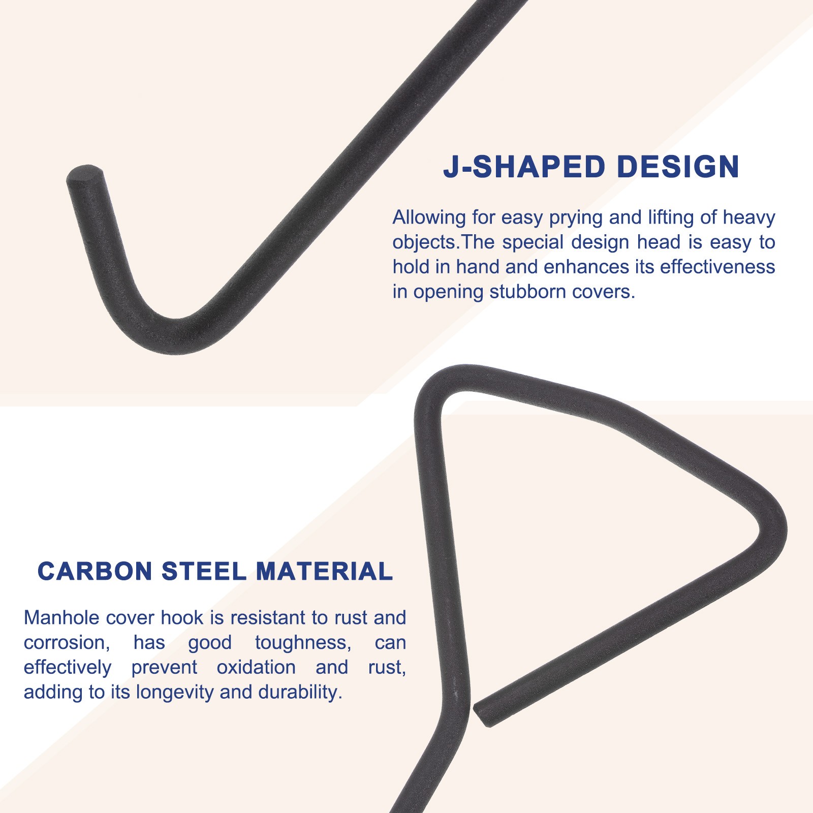 2pcs 9.8" Manhole Hook for Manhole Covers Storm Drain Cover Carbon Steel Black