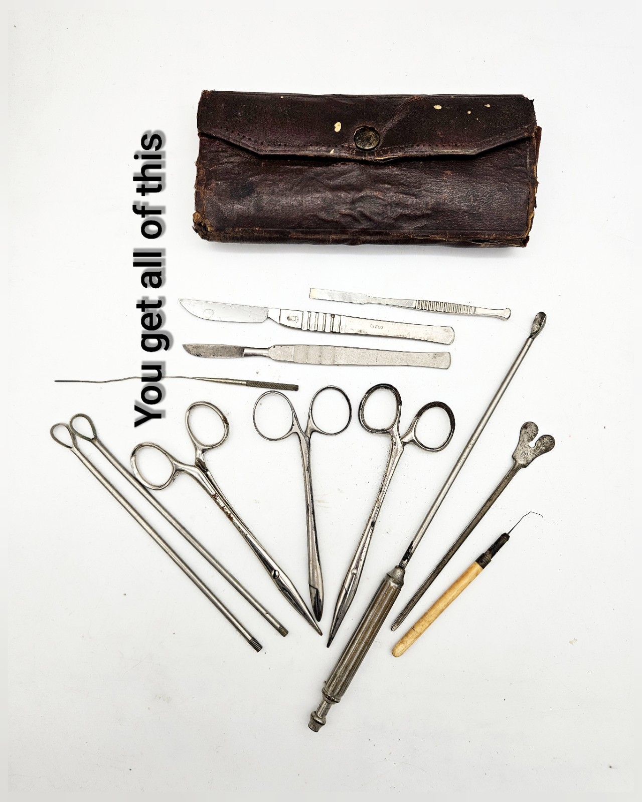 Antique Surgical Set Medical Scalpel Forceps Instrument Tool Case Bausch & Lomb