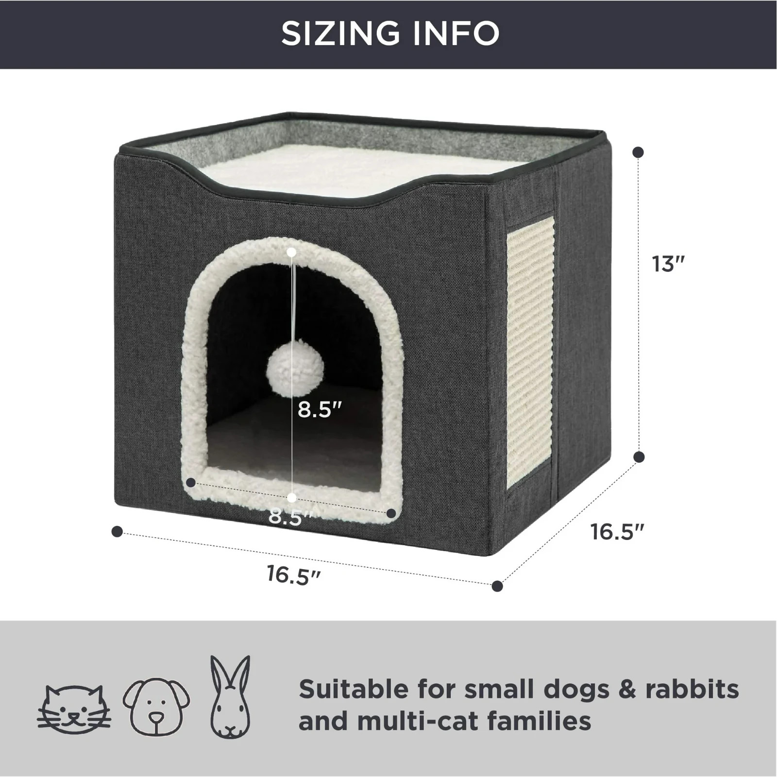 Cat Bed for Indoor Cats, Large Covered Cat House with Scratch Pad, Foldable Cat