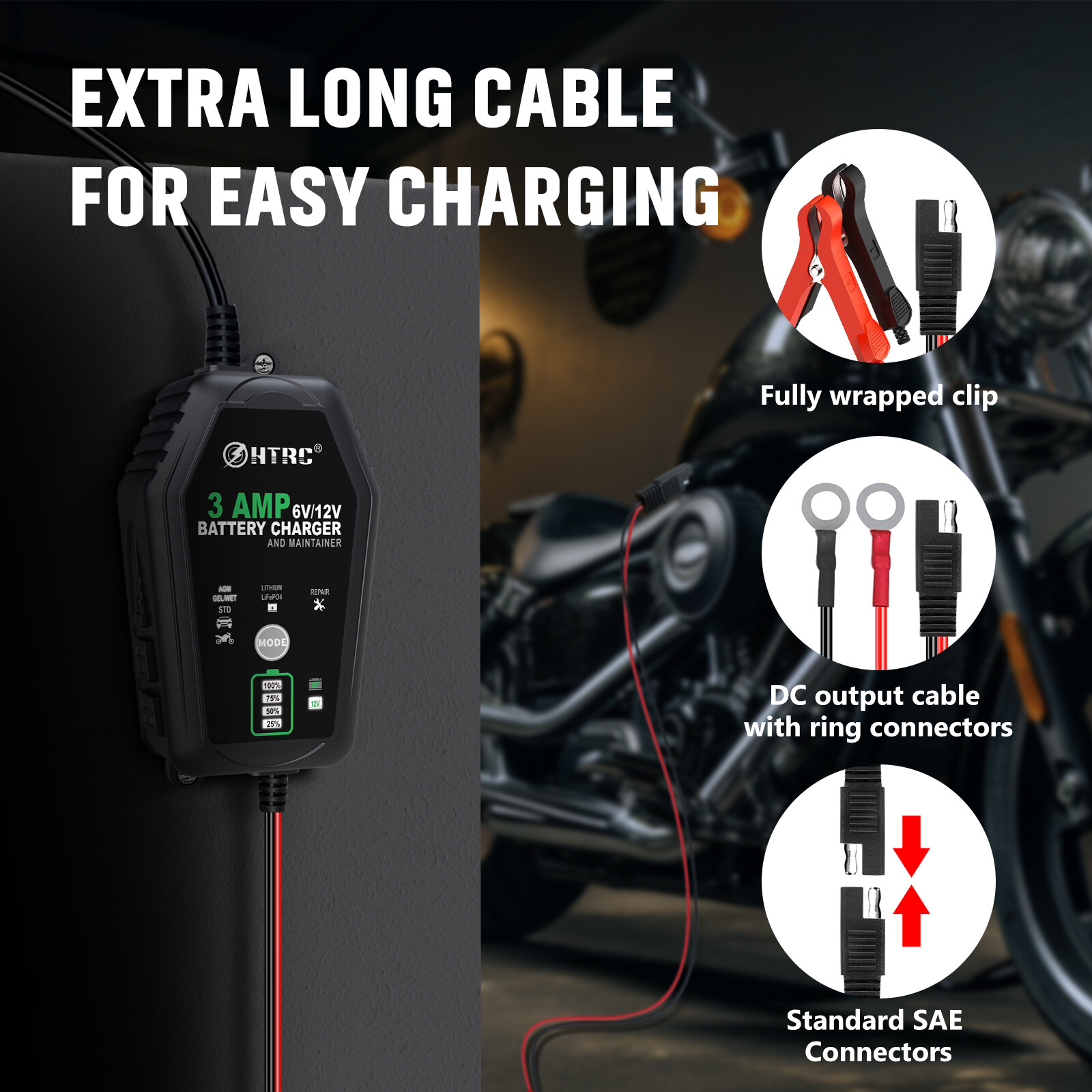 3000mA 6V 12V Fully Automatic Battery Charger Maintainer for Lithium LiFePO4