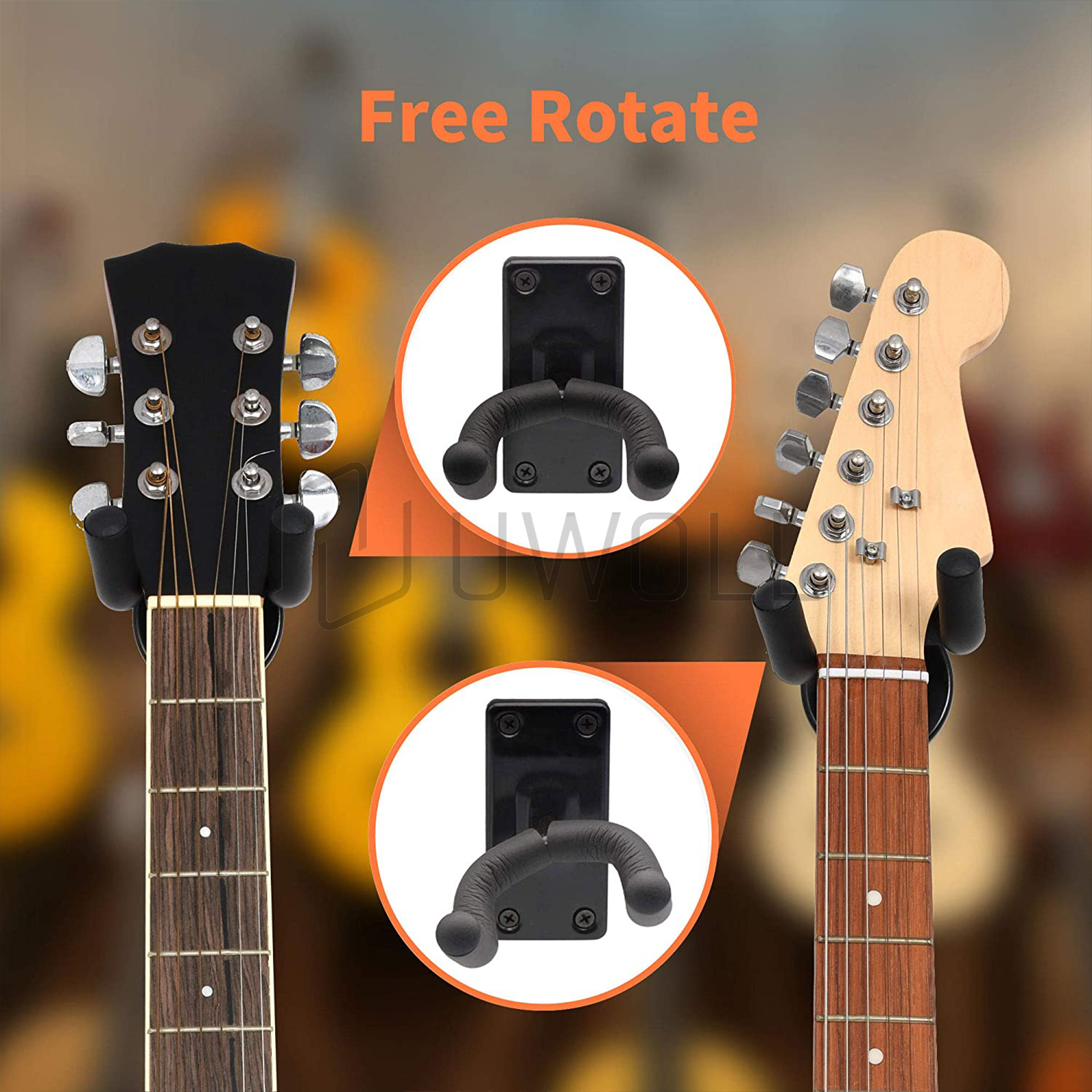 2 Universal Guitar Hangers Wall Mount Adjustable Hook Holder Instrument Display
