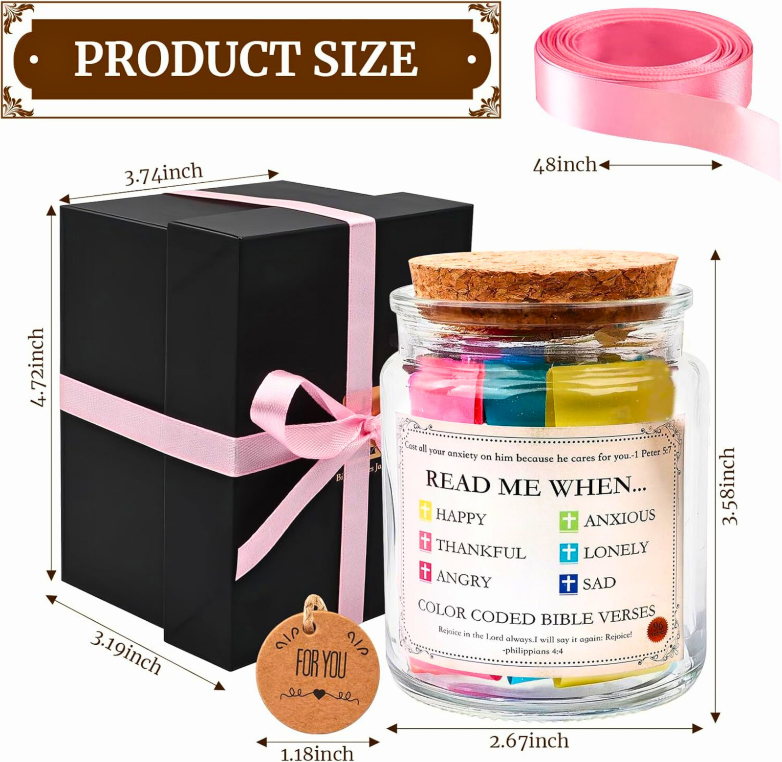 96 Colored Bible Verses Jar Christian Gift Inspirational Scripture Jar for Women