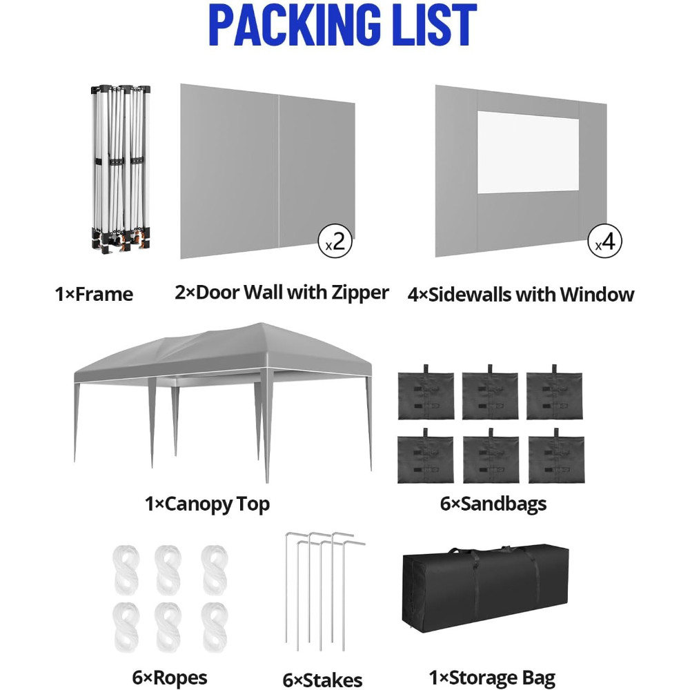 10x20ft Heavy Duty Pop Up Canopy Tent: Instant Shelter with Removable Sidewalls