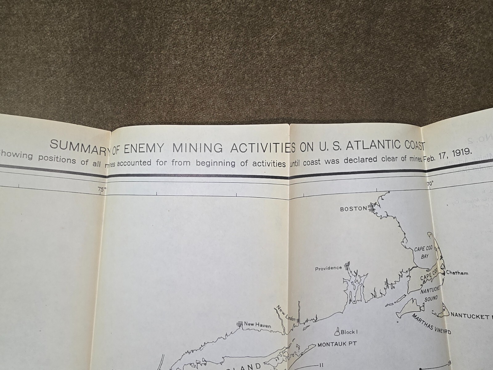 WWI Map of Enemy Mining Activities in the Atlantic Dated 1919