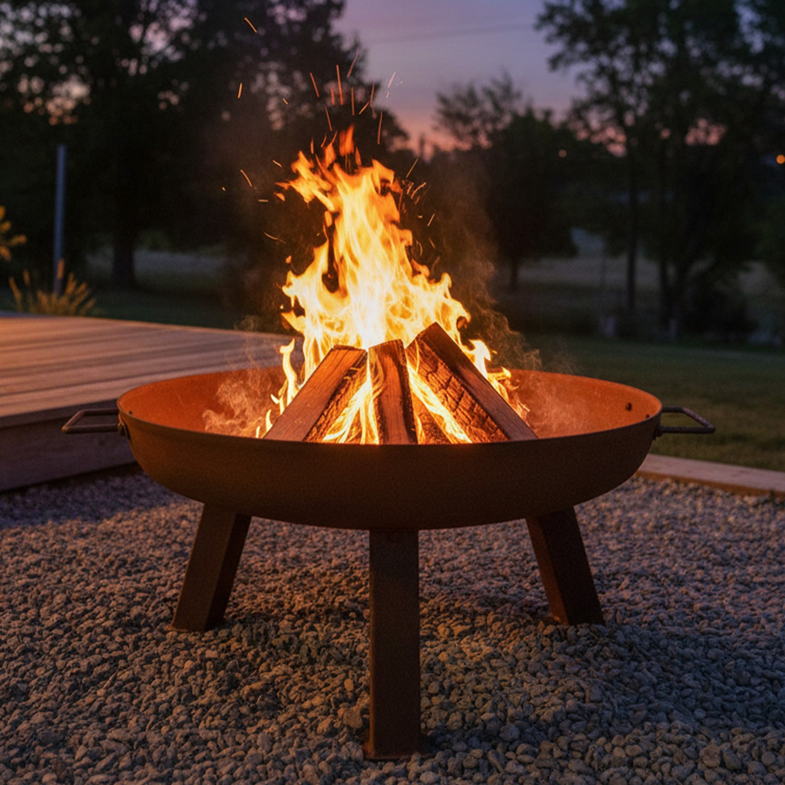 34 in Rustic Cast Iron Fire Pit Bowl with Stand by Sunnydaze