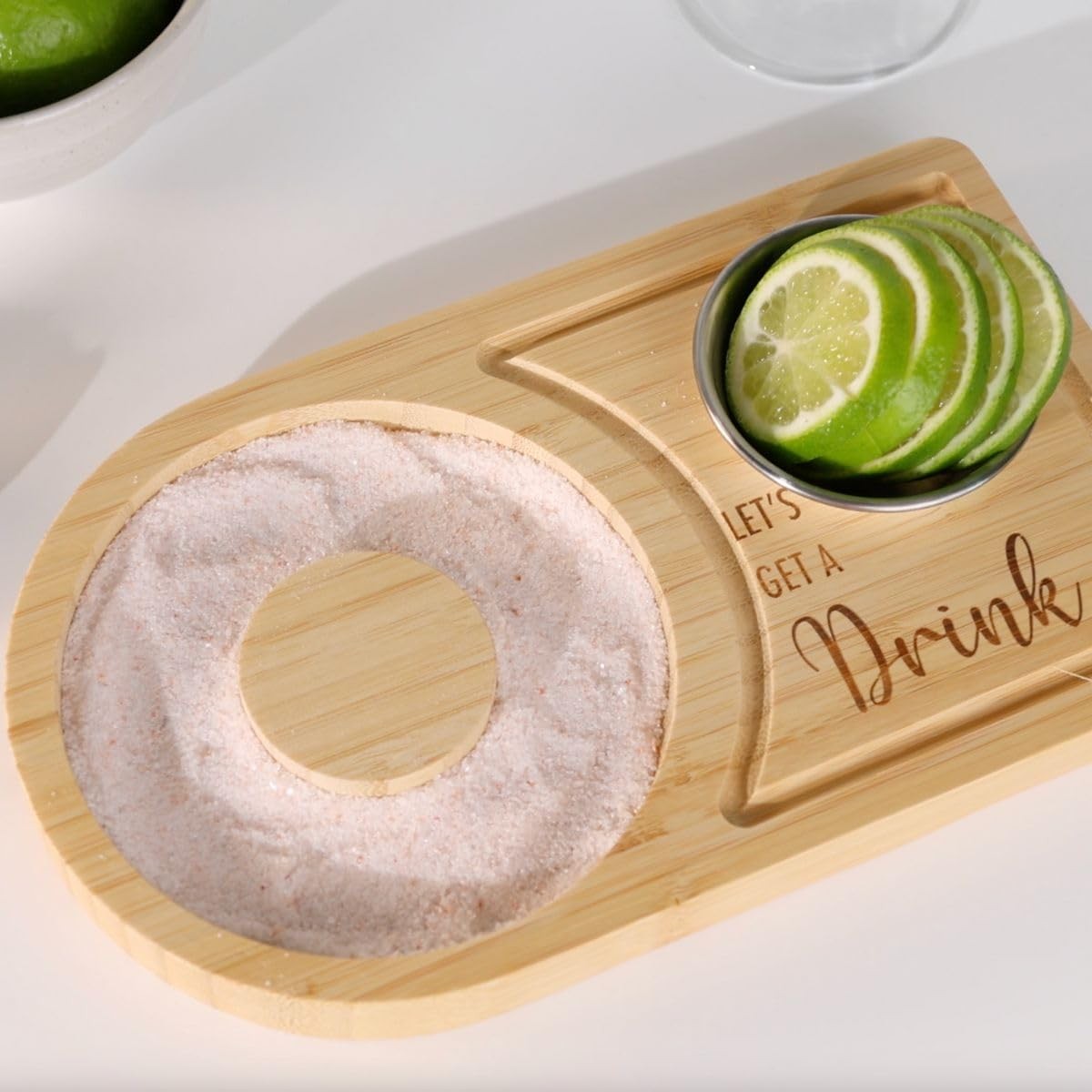 Bamboo Wood Cocktail Rimmer Tray, Glass Salt Sugar Rimmer for Margarita
