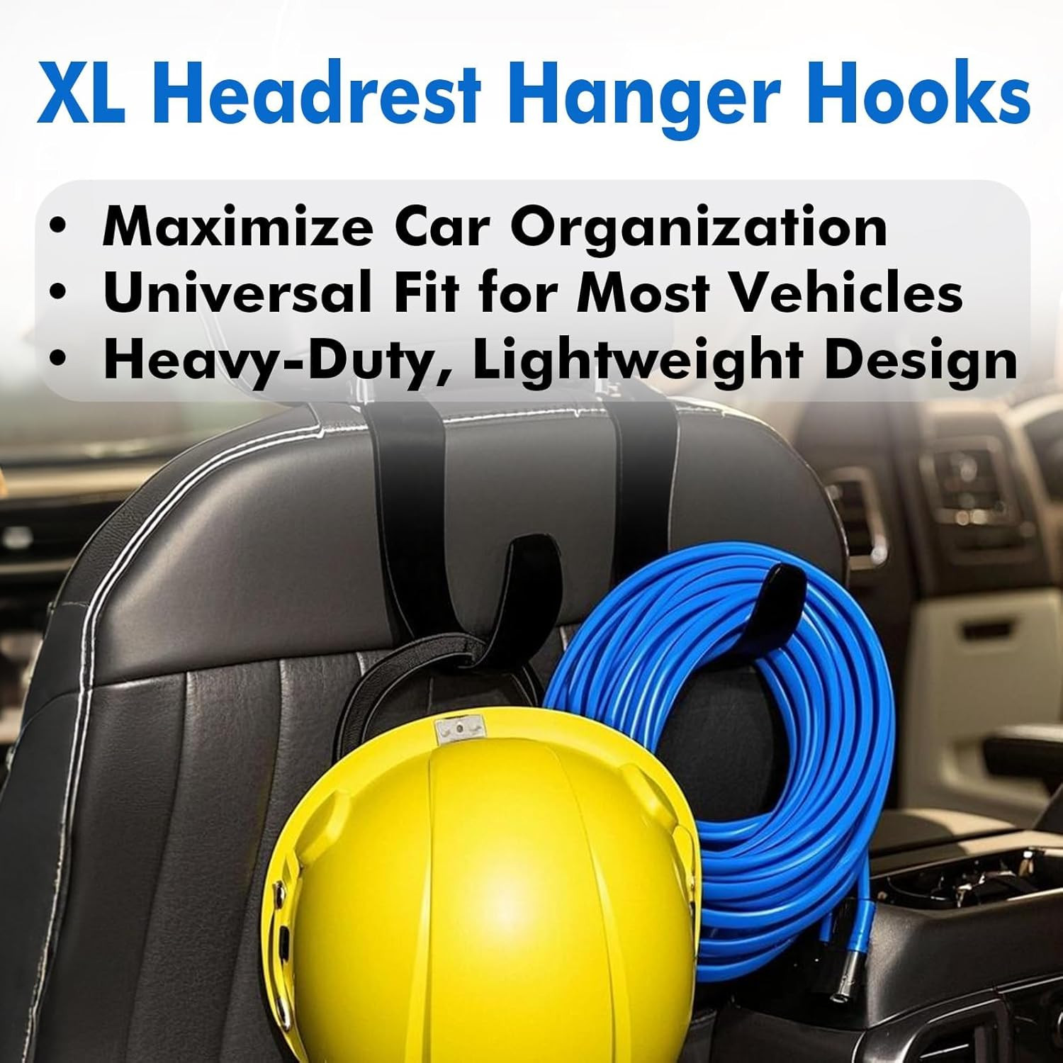 XL Hard Hat Holder for Truck Seat – Heavy-Duty Headrest Hooks, Hardhat Buddy Han