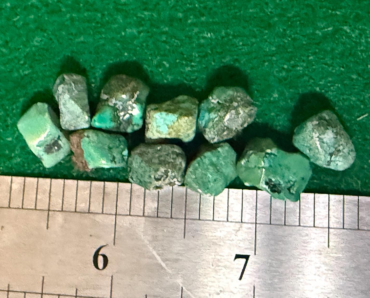 (10) Original Navajo Indian Green Turquoise Trade Beads Nuggets Fur Trade 1800's