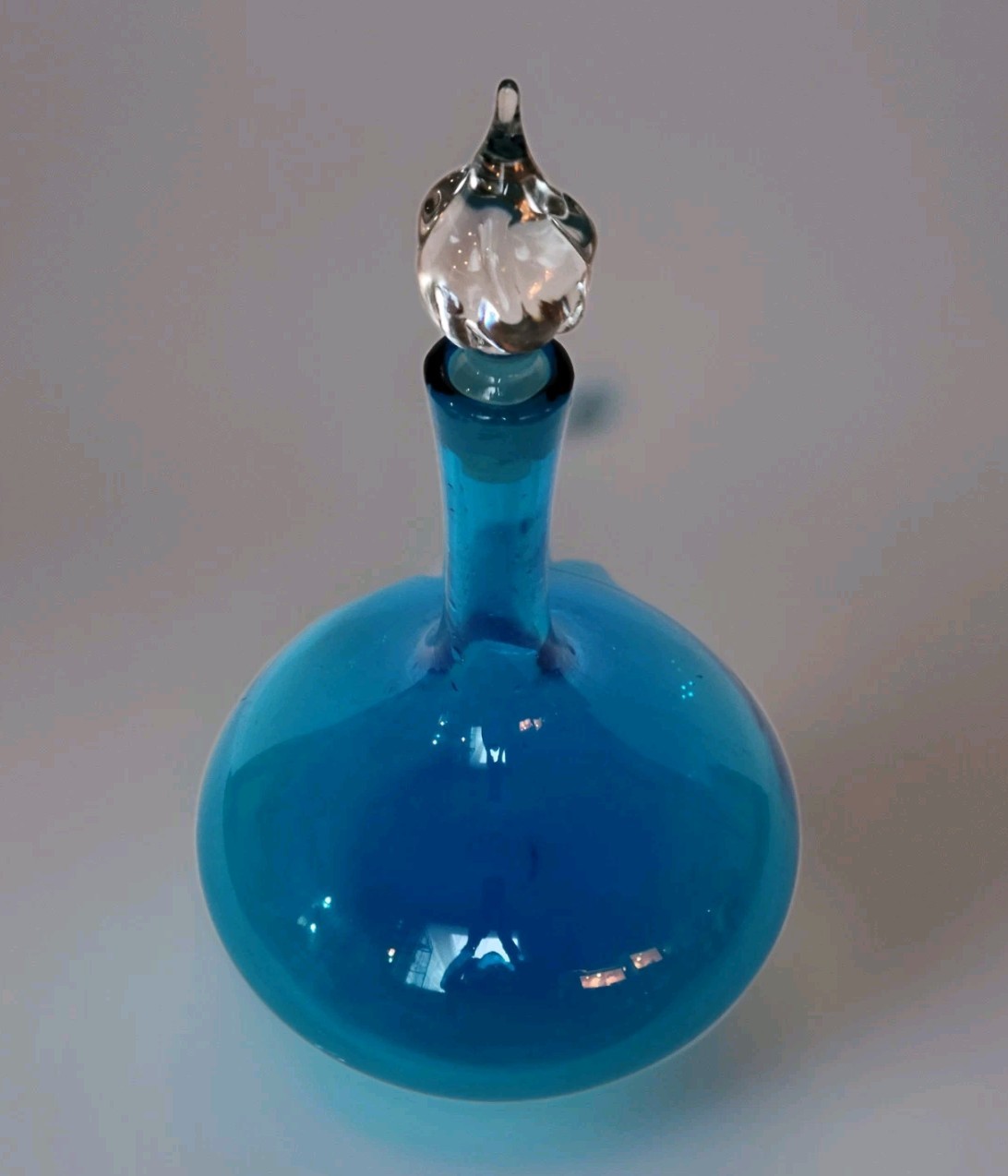Vintage MCM Blenko Turquoise Blue Peacock Decanter WithStopper 9"