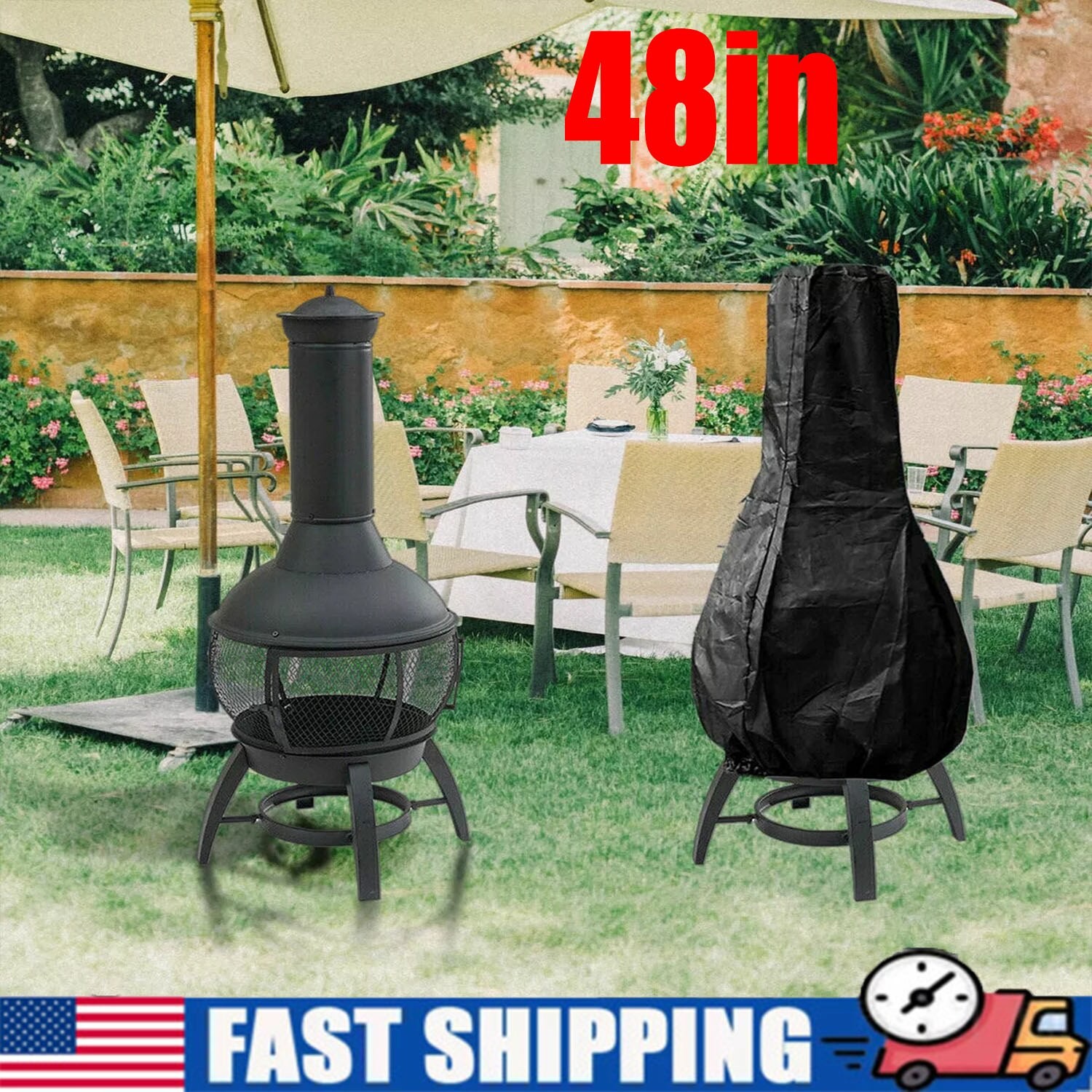 48inch Outdoor Patio Chiminea Cover Waterproof Protective Chimney Fire Pit Heate