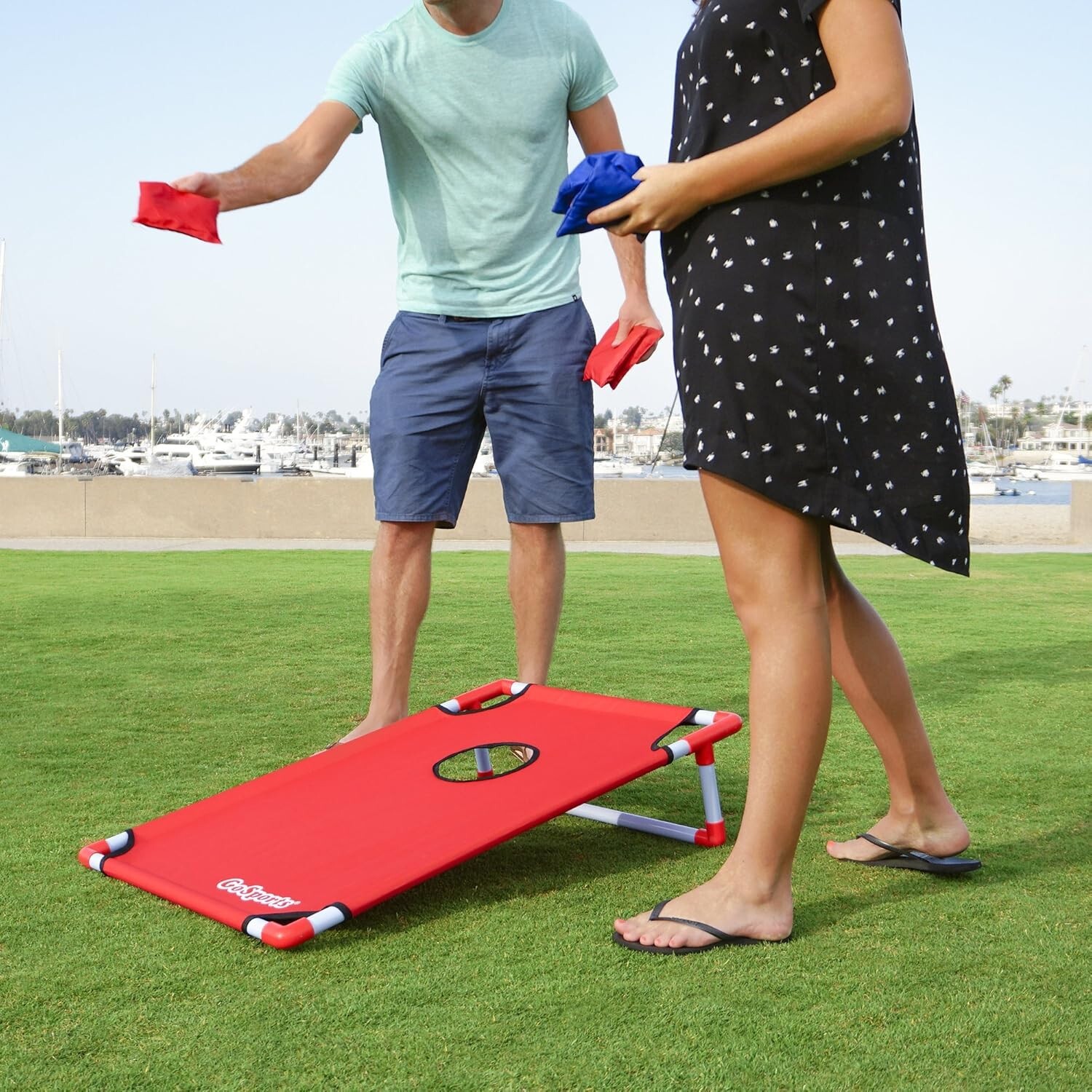 GoSports Portable PVC Framed Cornhole Toss Game Set 8 Bean Bags 3 x 2 ft