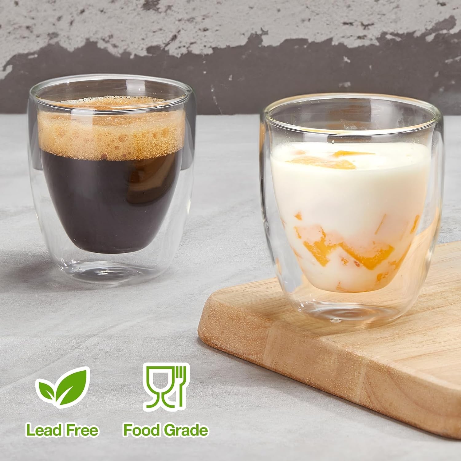 Double Walled Espresso Cups Set of 4 (50% Thicker), 3 Ounce Clear Expresso Coffe