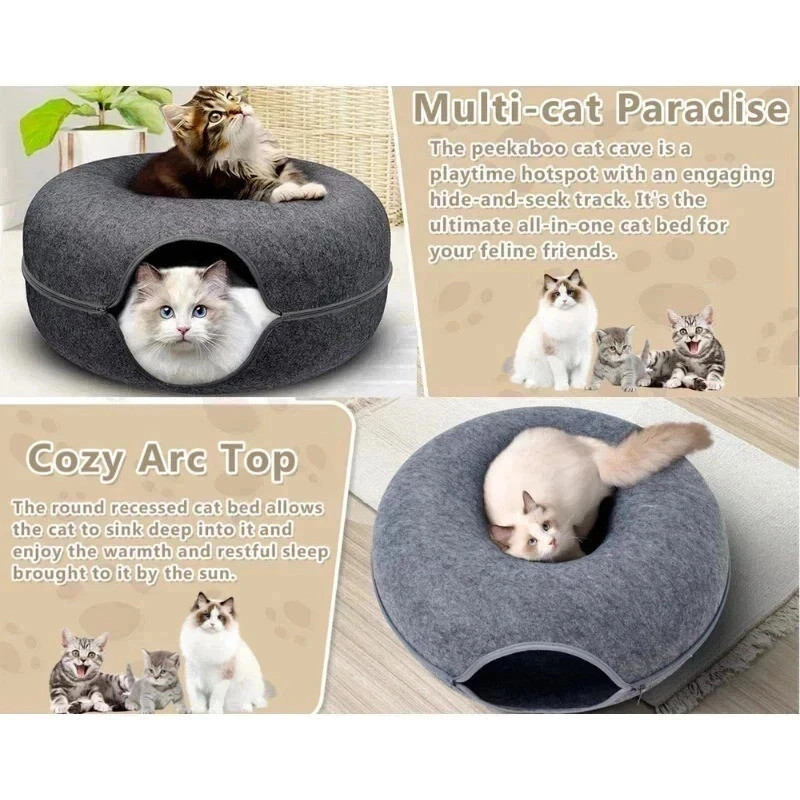 Cat Cave EXTRA LARGE Cat Tunnel Bed Indoor Cats,Cat Donut 50cm