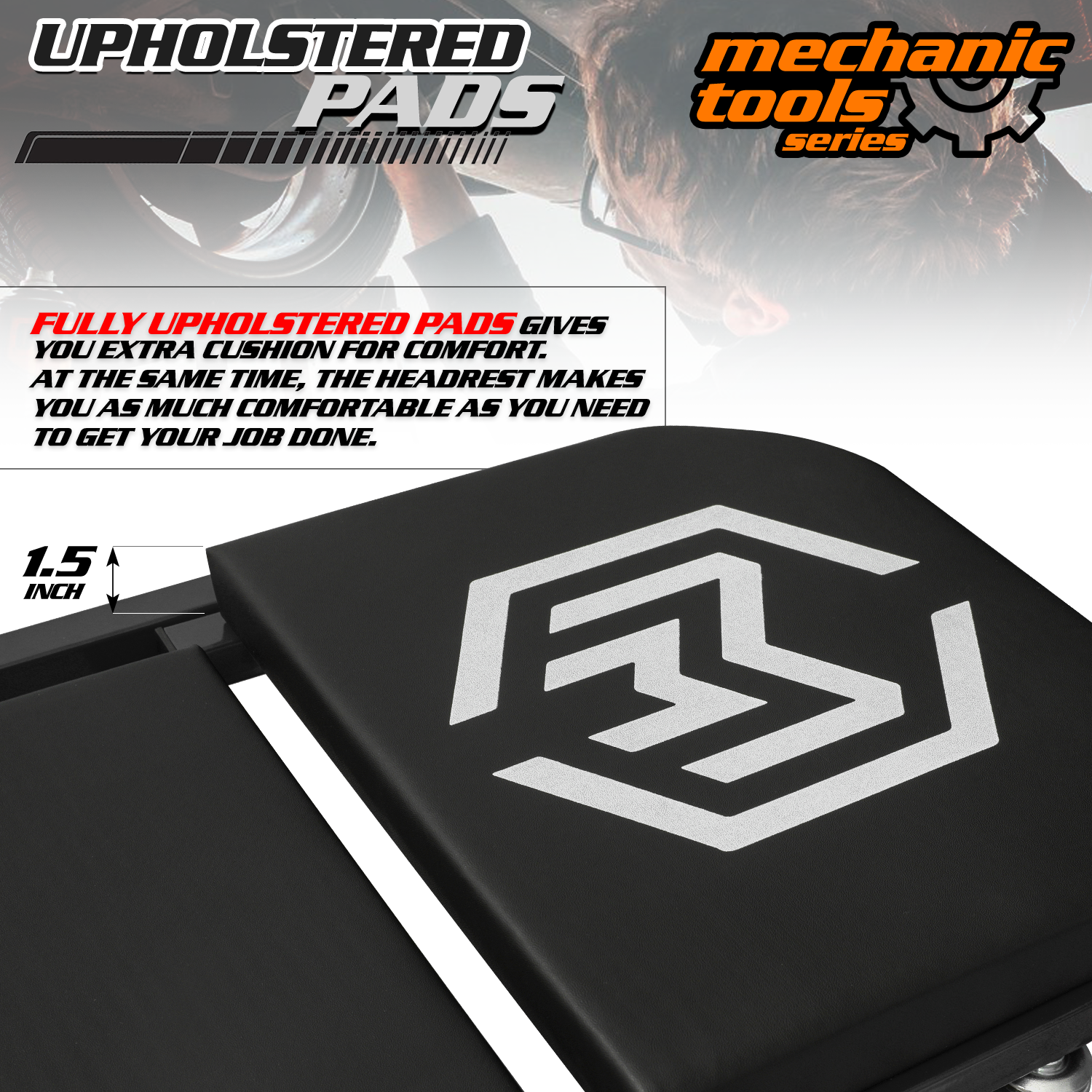 36" Black Folding Creeper Mechanic Work Upholstered Seat Automotive Repair Stool