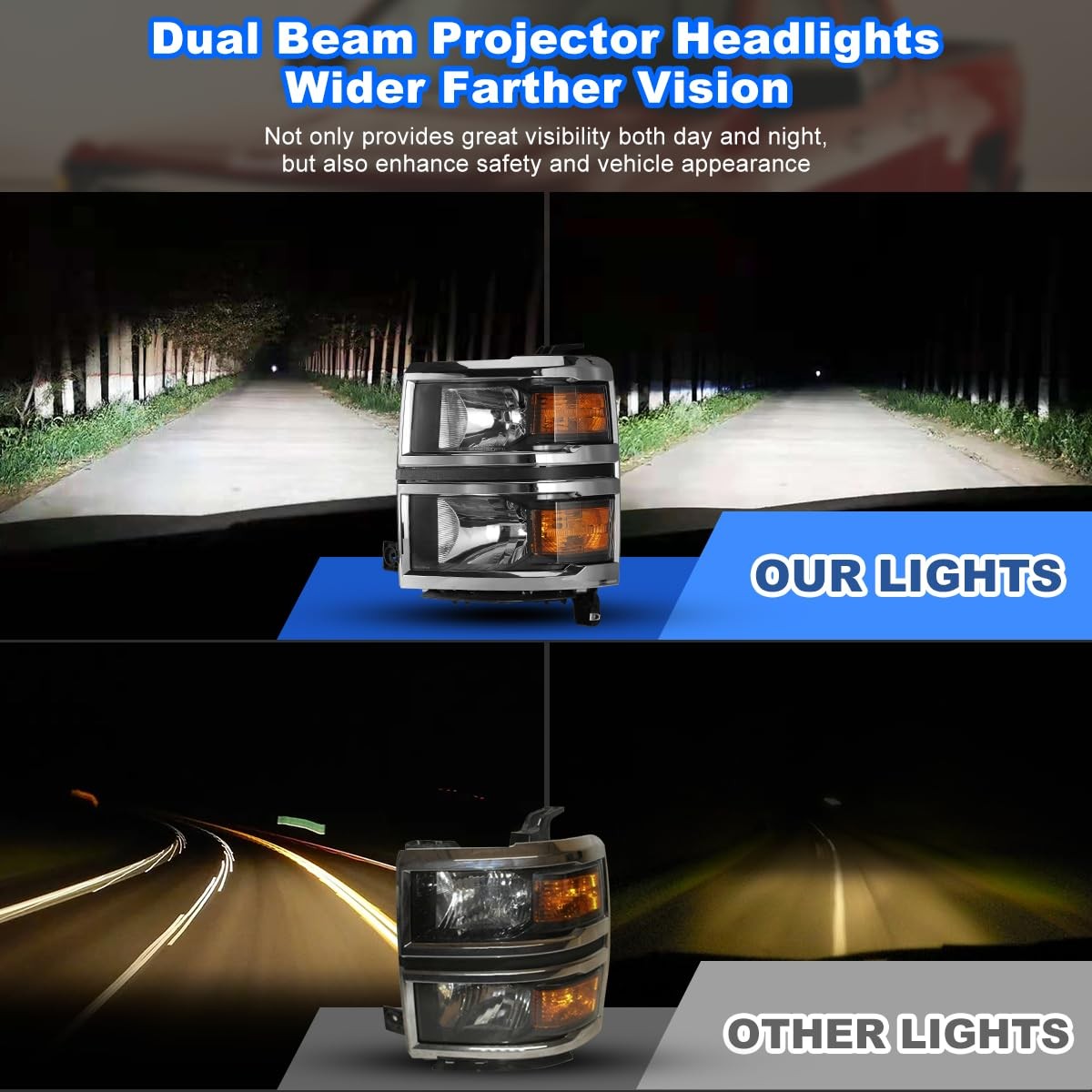 Headlights Assembly for 2014 2015 Chevy Silverado 1500 Factory Style Headlights