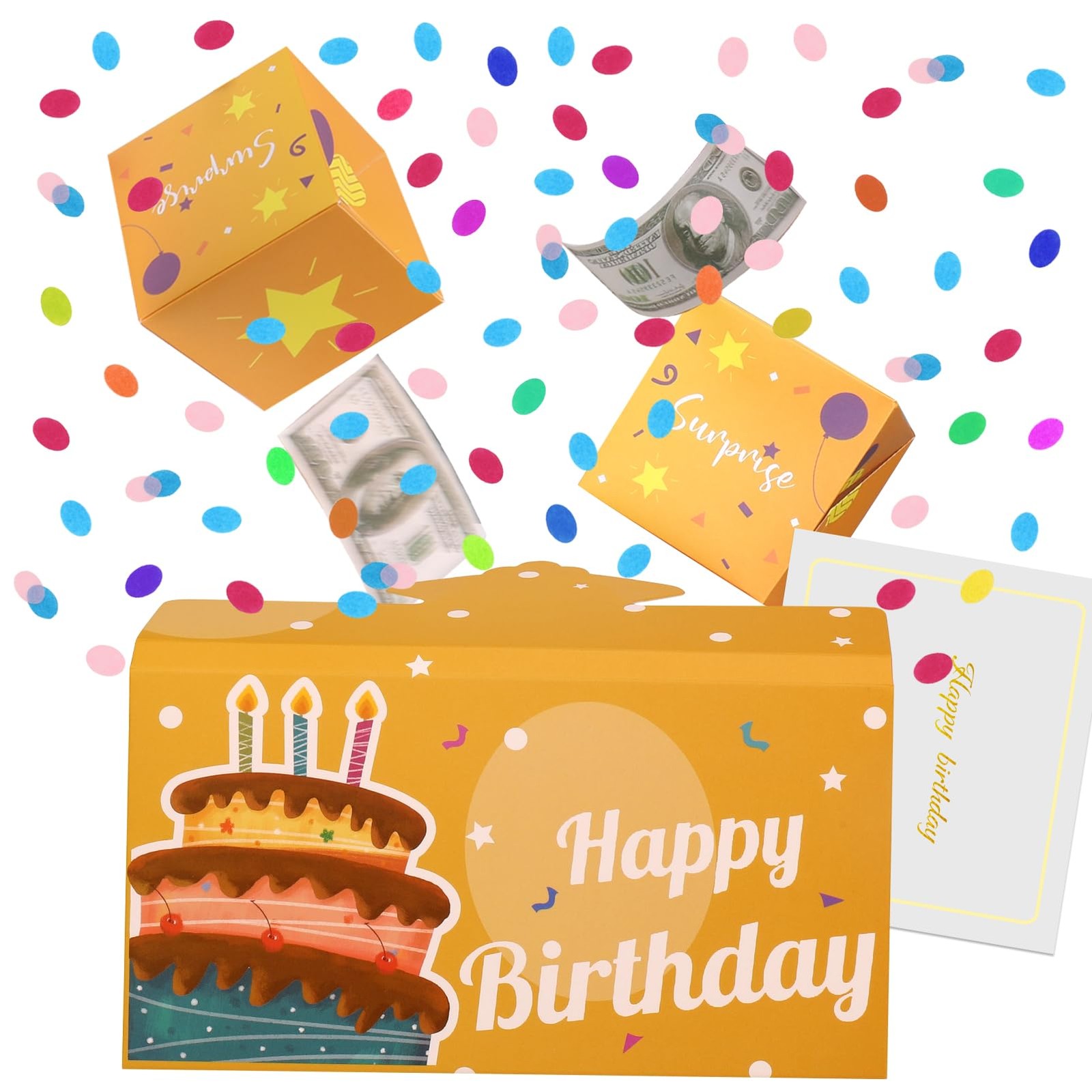 Pop Up Birthday Card, Confetti, Surprise Gift Box, Money, Cash, Explosion, Box