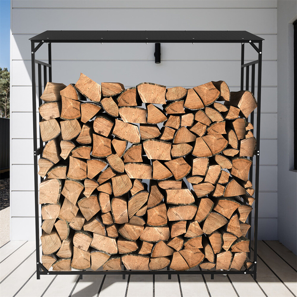 In/Outdoor Firewood Rack with Cover Firewood Storage Log Holder Heavy Duty Steel