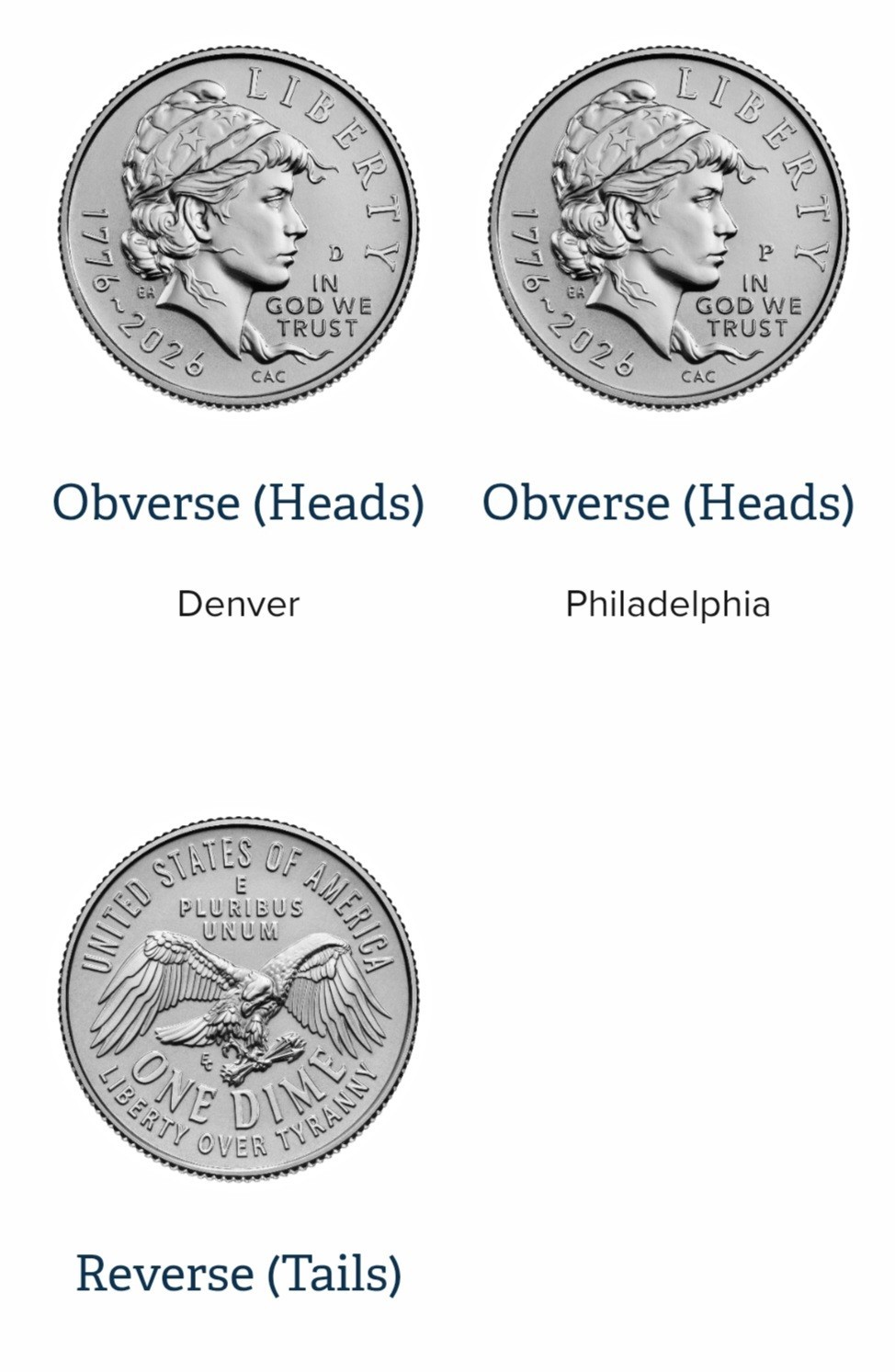 New 1776-2026 P&D Semiquincentennial Emerging Liberty Dimes 2 Coins PRESALE