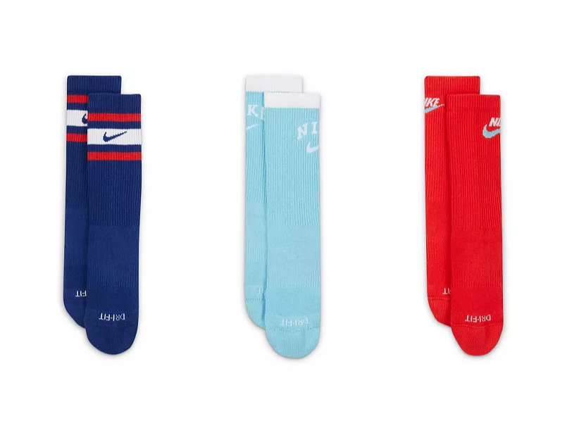 Men Nike Everyday Plus Cushioned Crew Socks 3 Pack Sky Blue Red Size Large 8-12