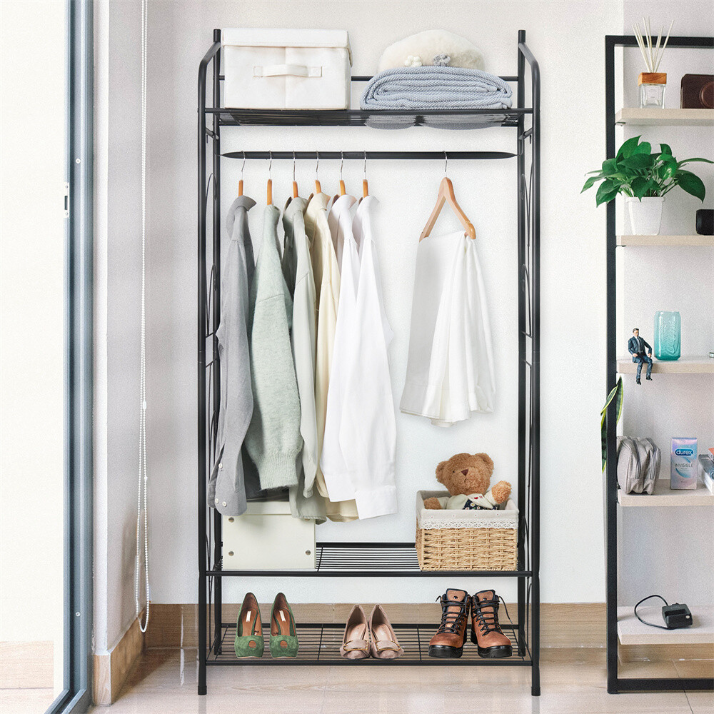 Metal Clothes Rail Storage Garment Shelf Clothing Hanging Heavy Duty Shoe Rack