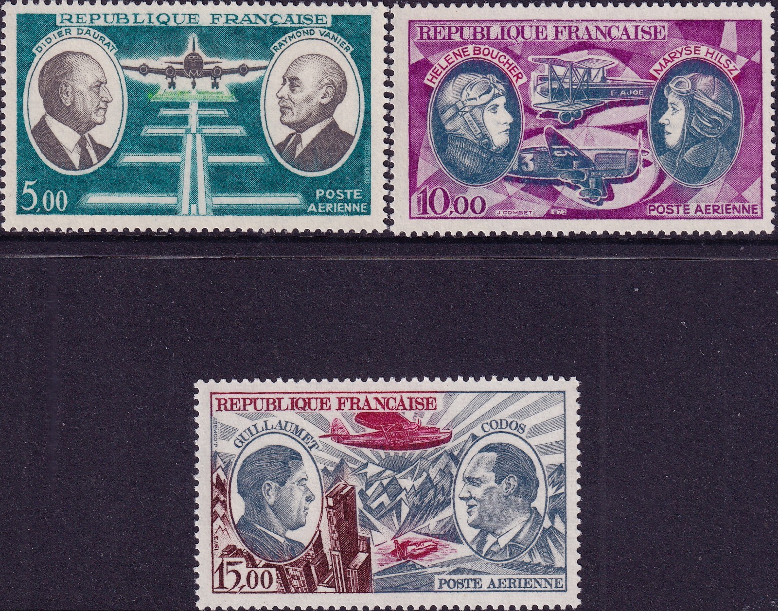 FRANCE 1971-73 MNH Aviation celebrities issue yv. C46-C48 cv. €19