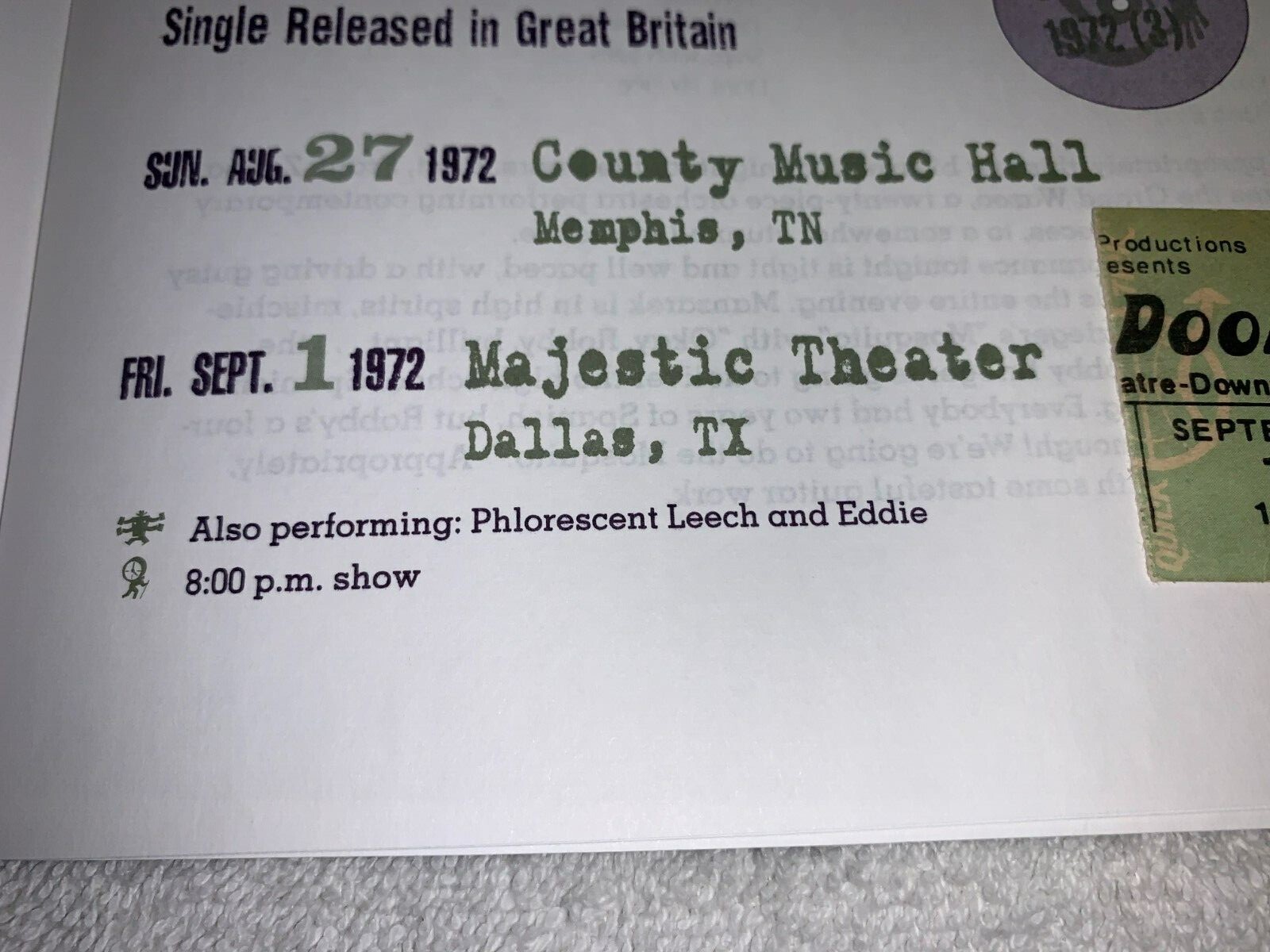 THE DOORS CONCERT TICKET STUB MAJESTIC THEATRE DALLAS TEXAS NO JIM MORRISON US