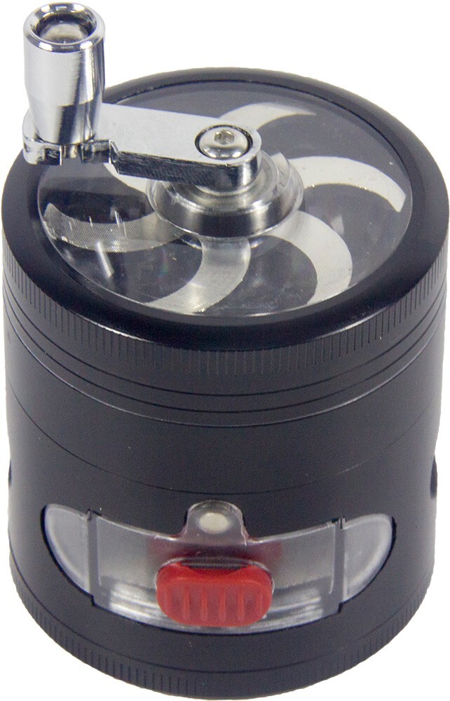 2.4" 4 PC Black Tobacco Herb Spice Grinder W/ Handle Crank & Drawer Crusher