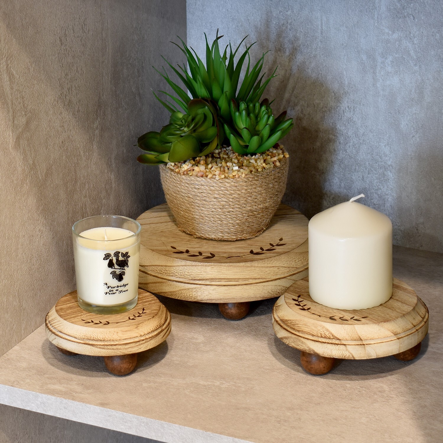 Neuxi 3Pcs Set Stackable Wooden Stool Display Riser Stand for Home Kitchen