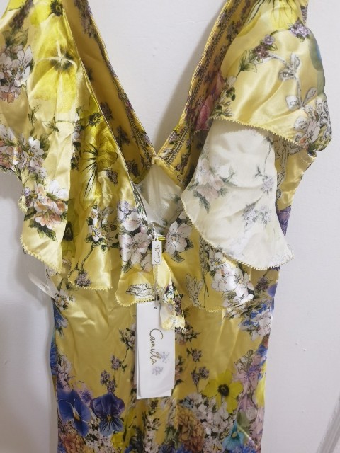 NWT CAMILLA Embellished floral ruffled silk satin maxi dress