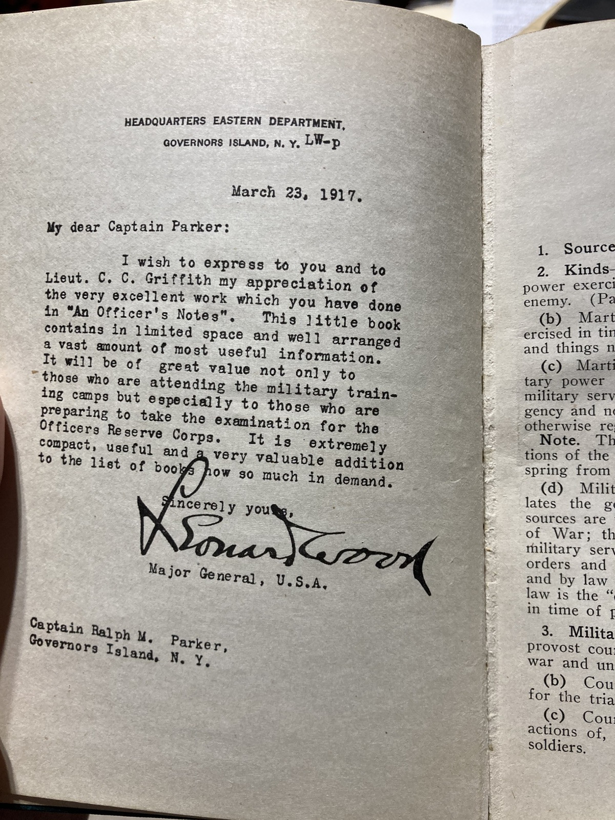 An Officer's Notes, Captain Ralph Parker U.S. Cavalry, C. 1917, 2nd Edition VTG