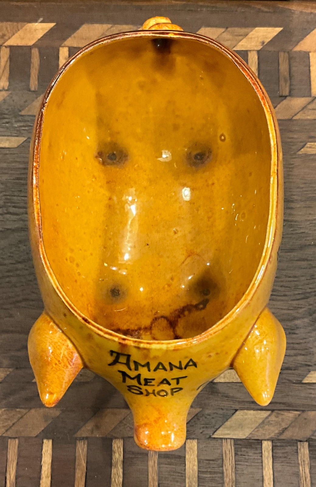 Ceramic Amana Meat Shop Pig Colonies Ham Bacon Bologna RARE planter / bowl ?