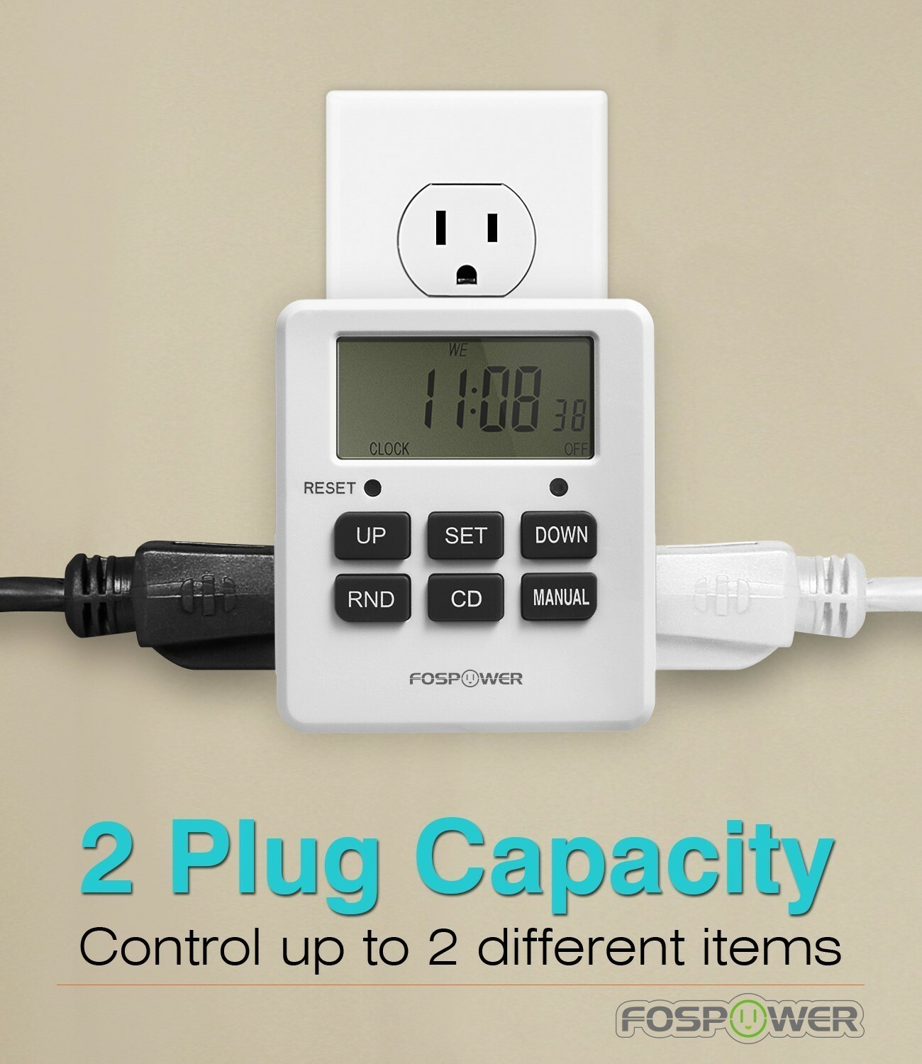 7 Day Digital LCD Electric Programmable Dual Outlet Plug In Clock Timer Switch