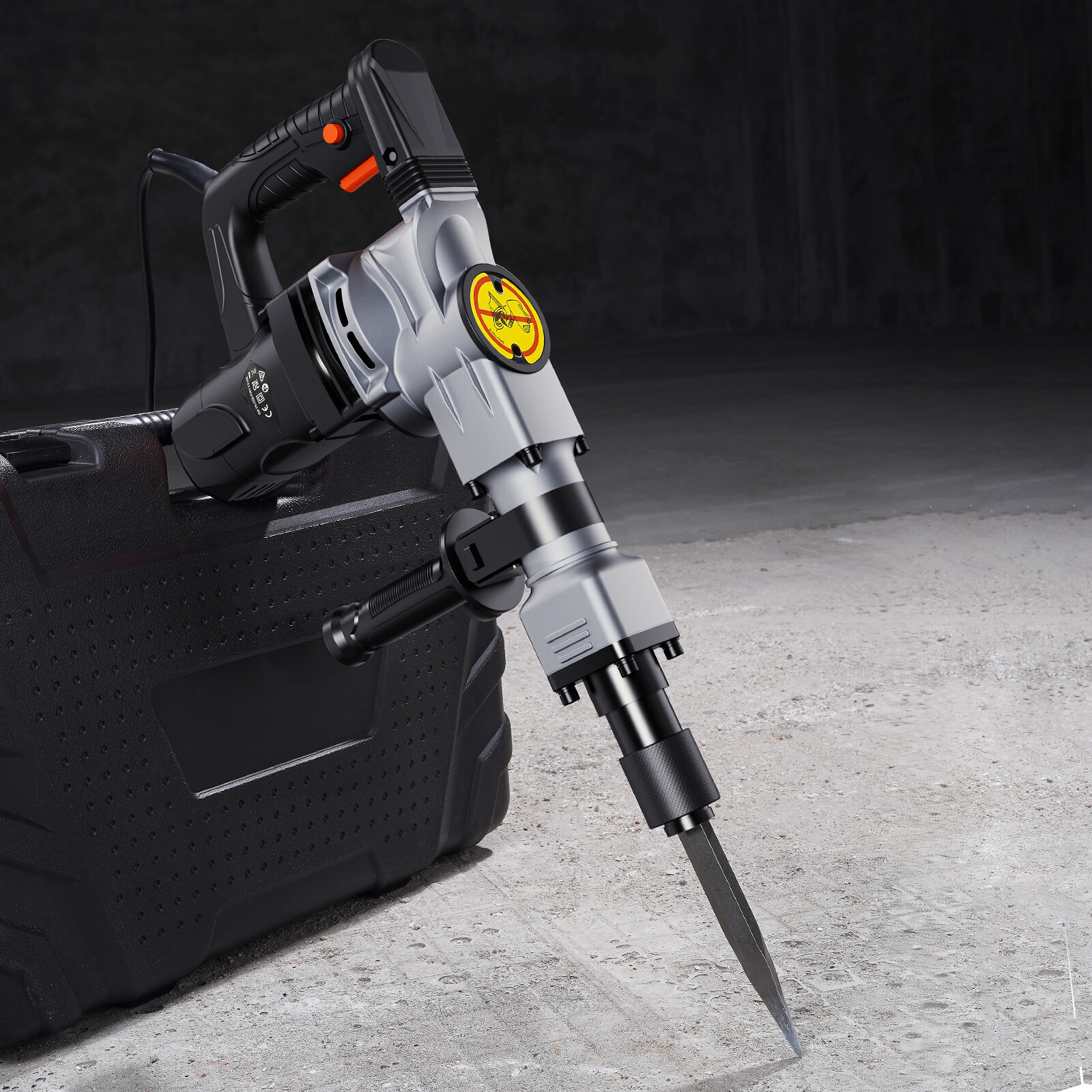 VEVOR Demolition Jack Hammer Concrete Breaker 1400W Hammer 2 Chisel Bit Black