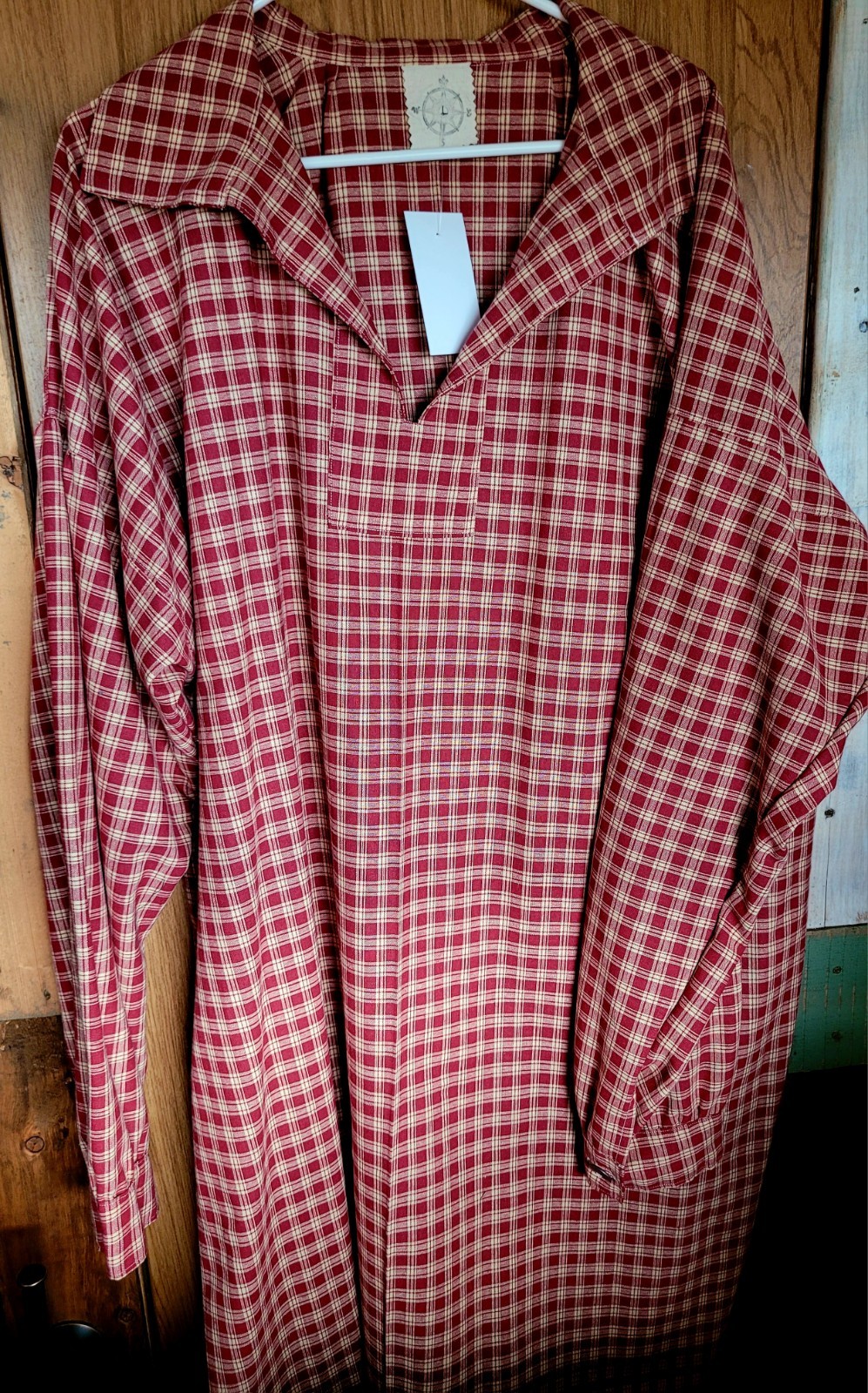 Mountain Man, Longhunter, Reenactor Shirt, Wine plaid, Lg