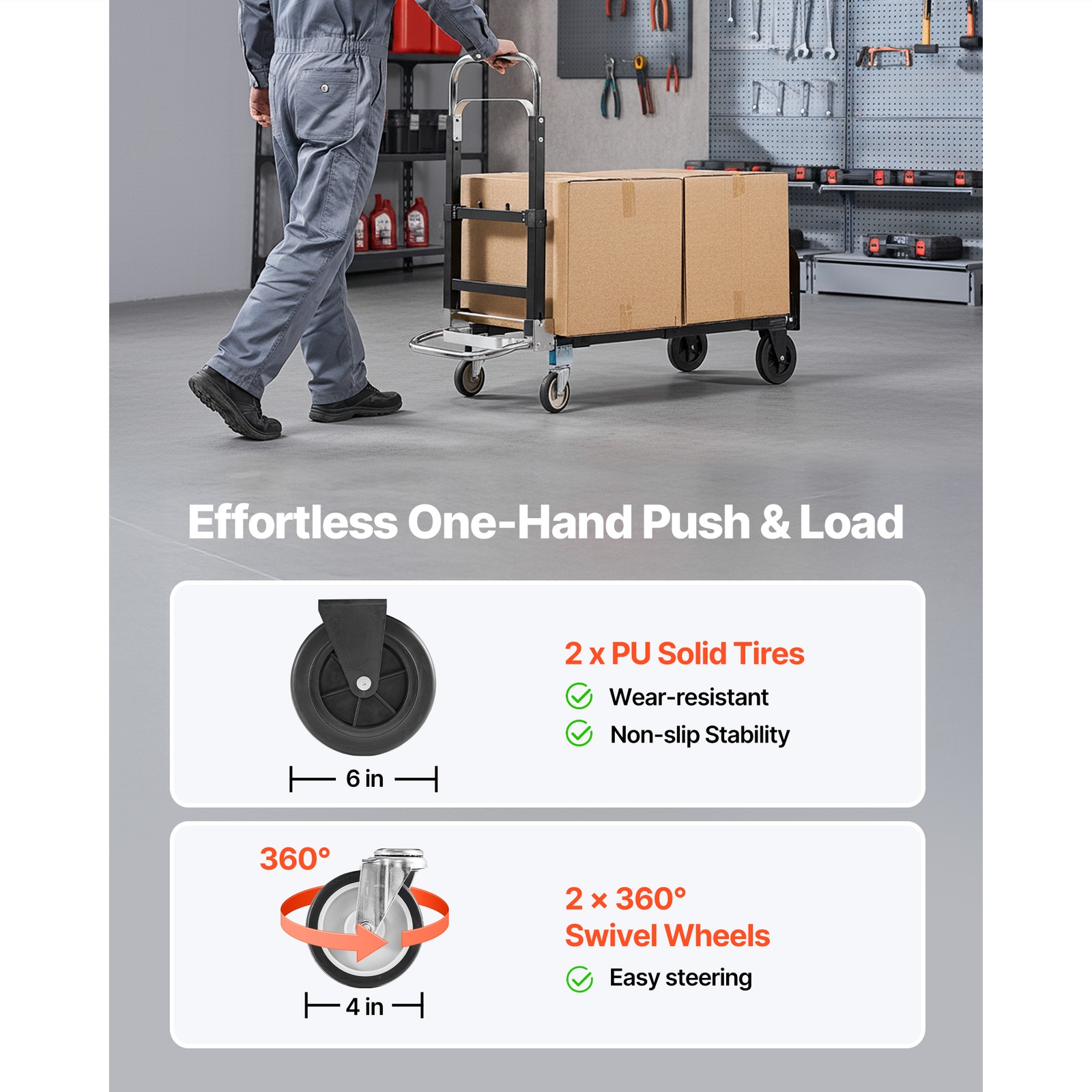 Uimoso 2-in-1 Folding Hand Truck, 500 lbs Capacity Convertible Dolly with Wheels