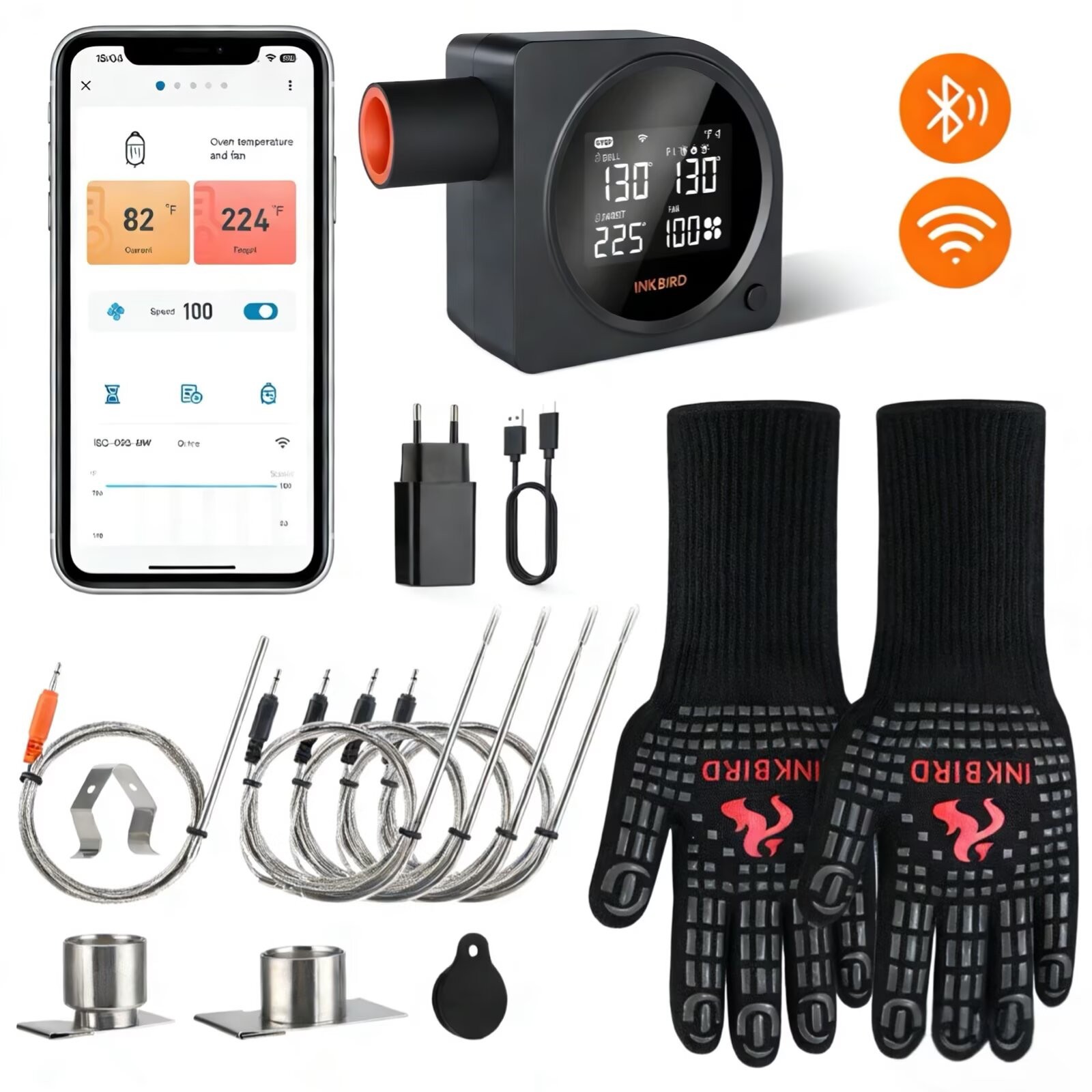 INKBIRD BBQ Temperature Controller WiFi Bluetooth Automatic Smoker Fan Oven Mitt