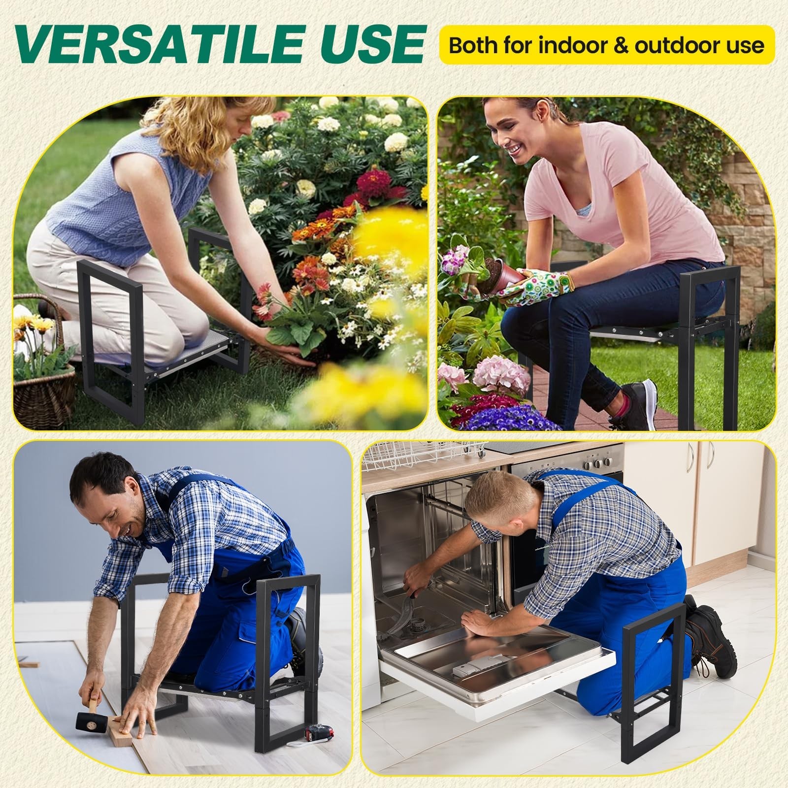Garden Kneeler and Seat - Heavy Duty Folding Garden Stool with Handles, Stabl...
