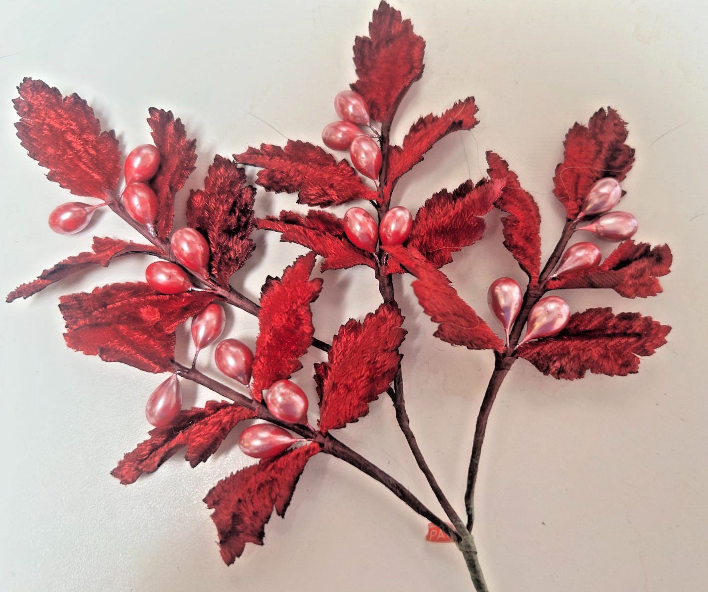 vintage 1940s velvet leaves rouge stamens oxblood red 1 spray made in Japan