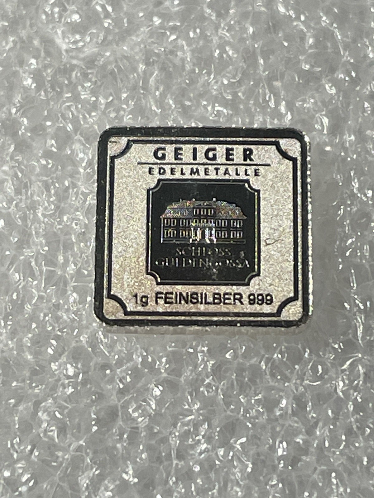 1 gram Geiger .999 Fine silver bar Square Series-Light Toning