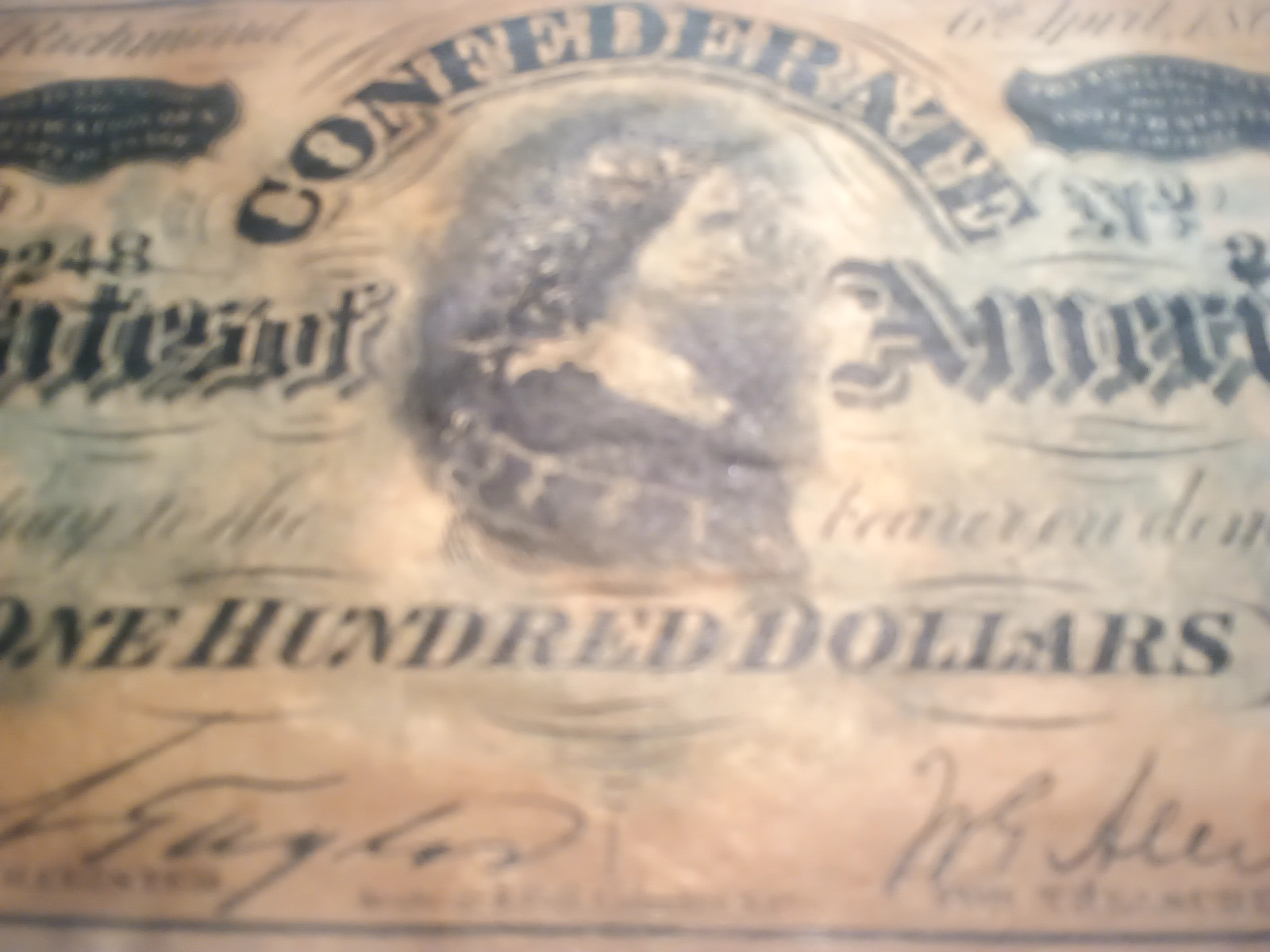 $100 1863 "Fake" Lucy Pickens Confederate currency reproduction
