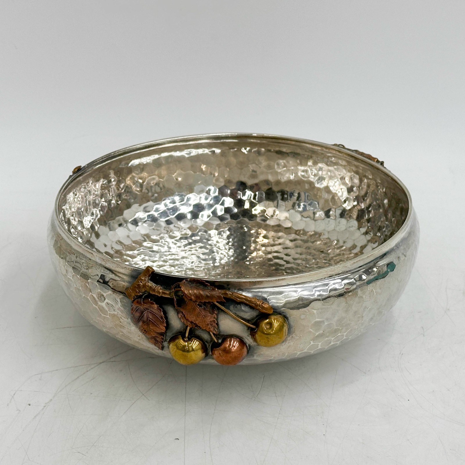 Gorham Sterling Silver Hammered Mixed Metal Bowl 1881 Cherry Blossoms #1730