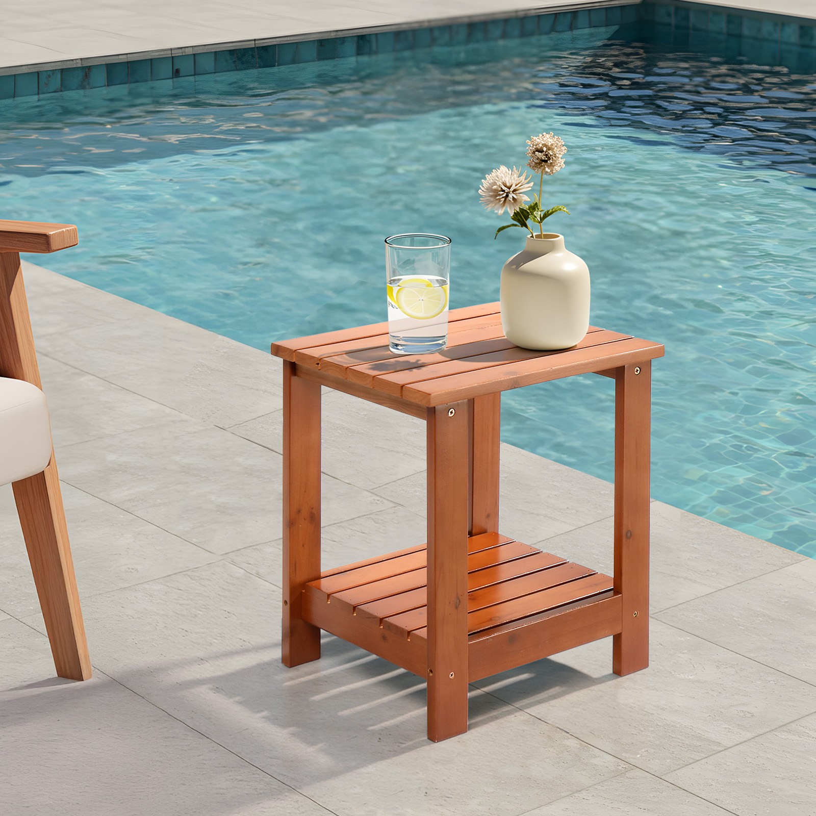 In/Outdoor 18" H Portable Wood Side Table Small Square Patio Weather Resistant