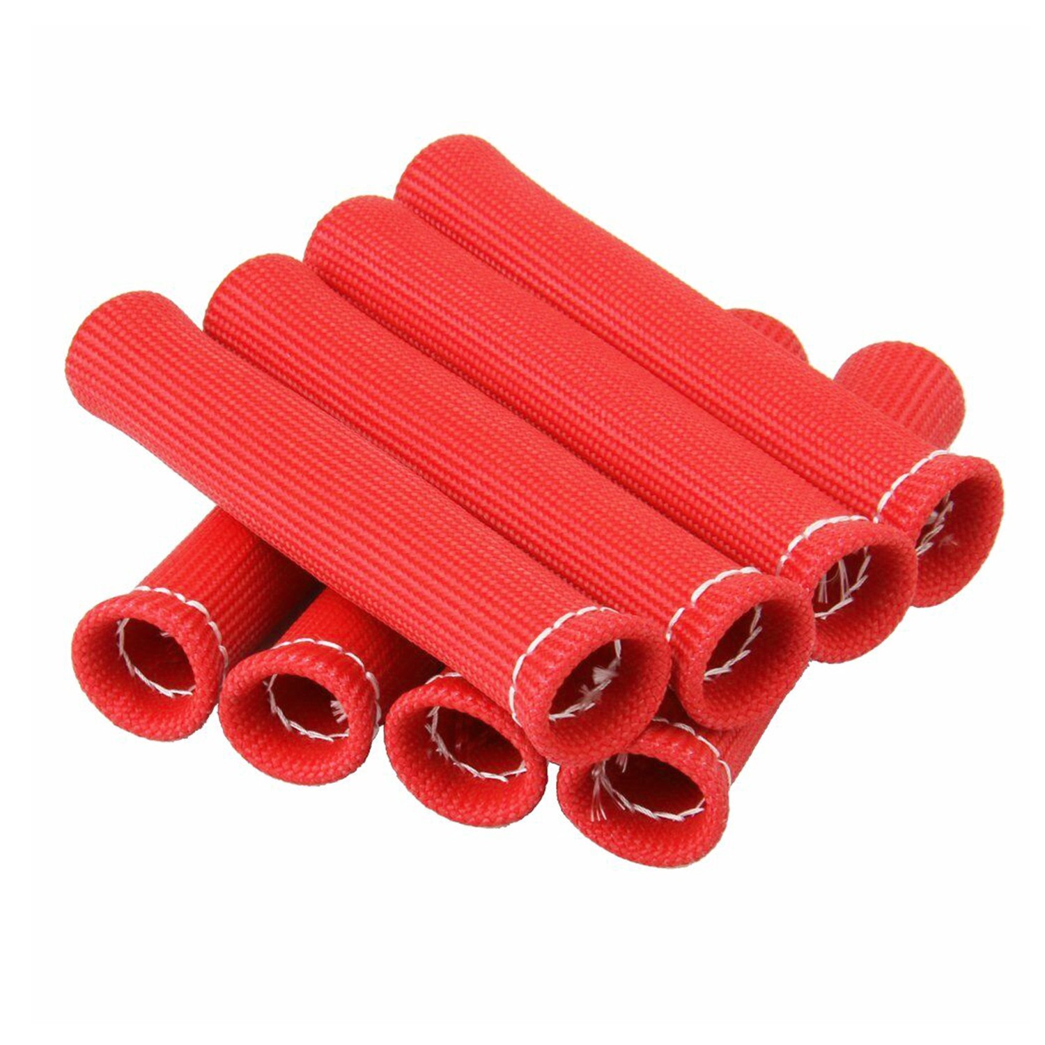 8Pcs 2500° 6" Spark Plug Wire Boots Protector Sleeve Heat Shield Cover Red