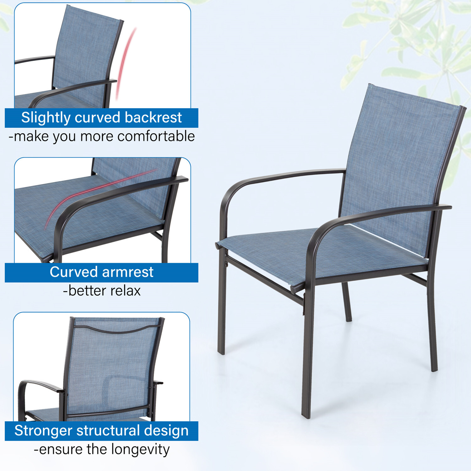 5 Piece Patio Furniture Set Outdoor Rectangle Metal Table Patio Dining Chair Set