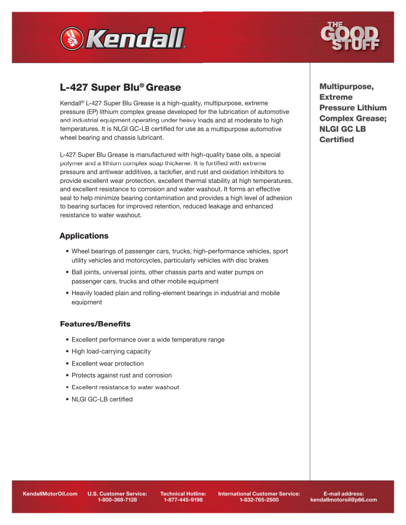 10 Pack Kendall L-427 Super Blu Grease; (10) 14oz tubes