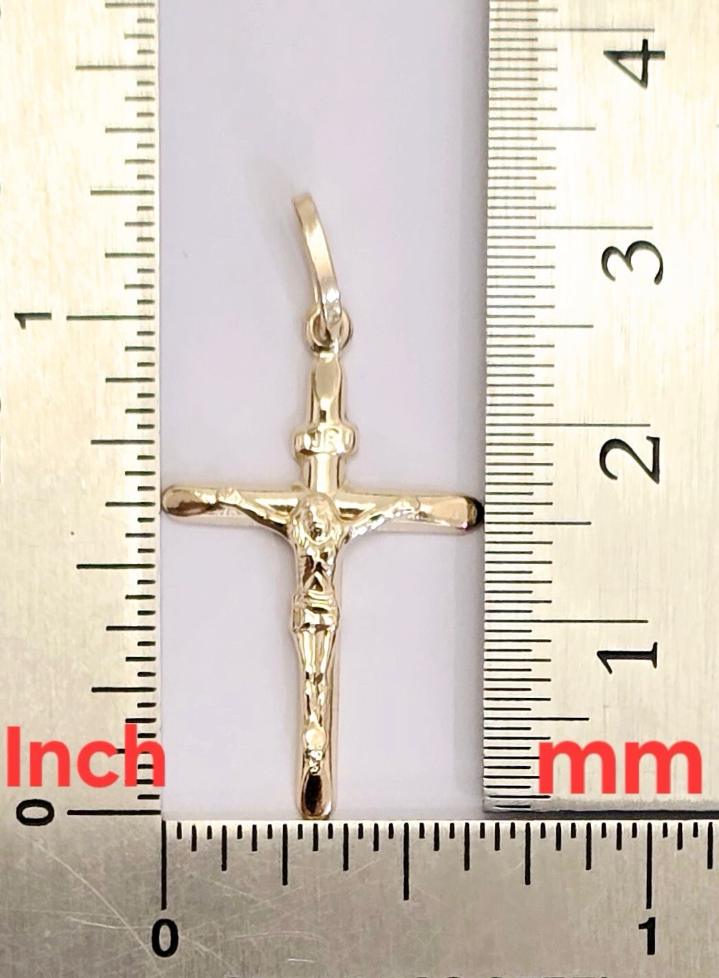 14k Solid Yellow Gold Crucifix Religious Cross INRI Pendant Necklace 18x26 mm