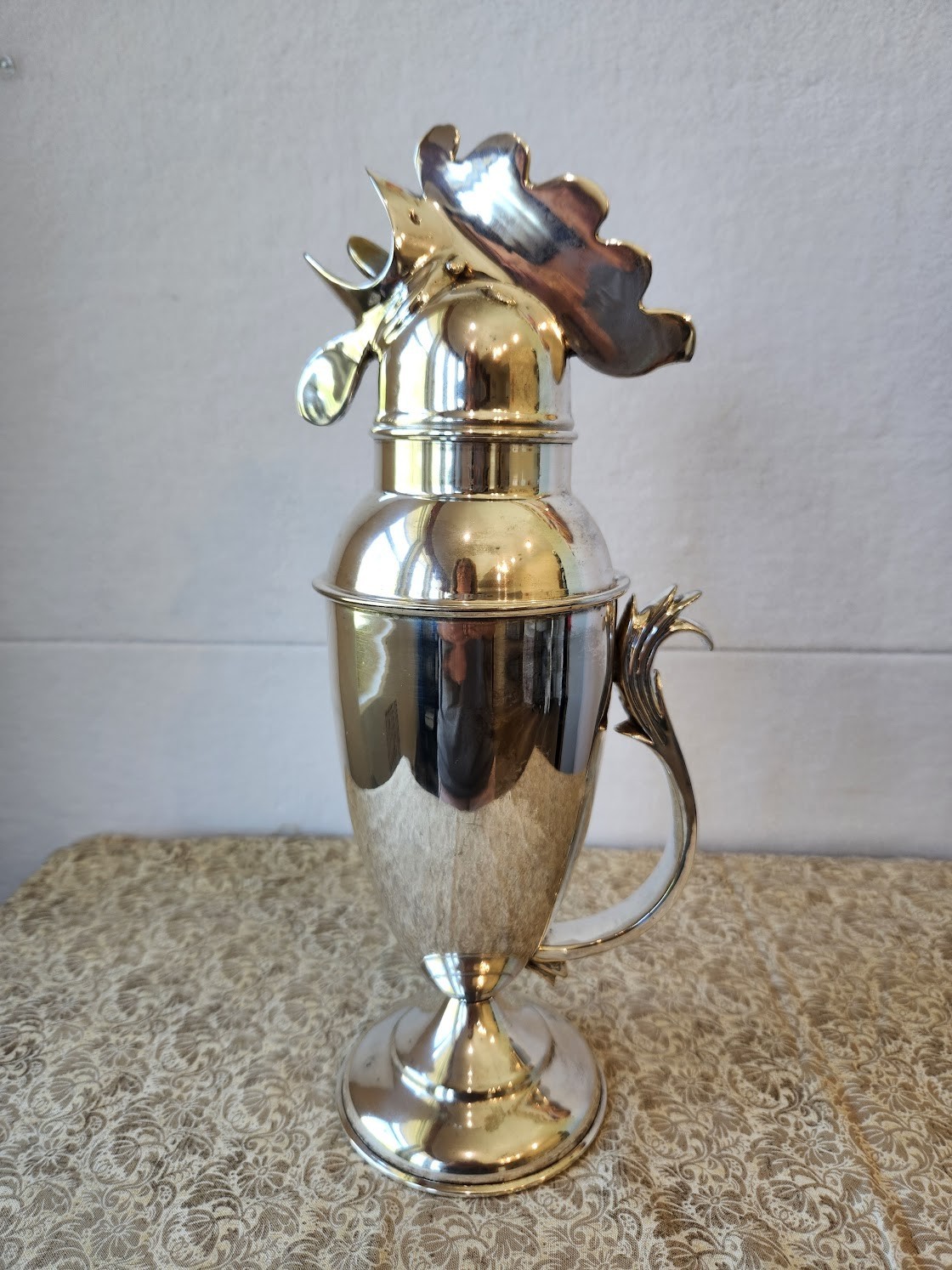 Rooster Cocktail Shaker Restoration Hardware Polished Silver Plate Vintage 13"