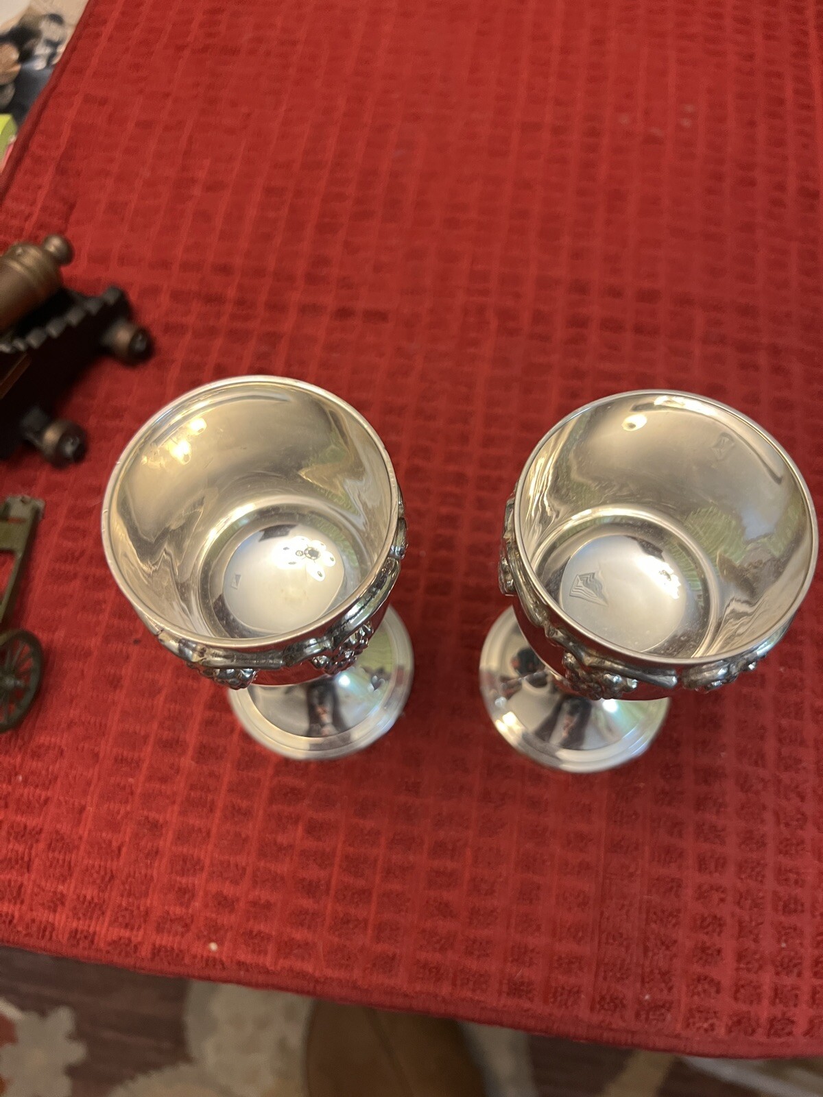 Vintage Set Of 2 Italian Grape Harvest Silver Plated Champagne / Wine Goblets